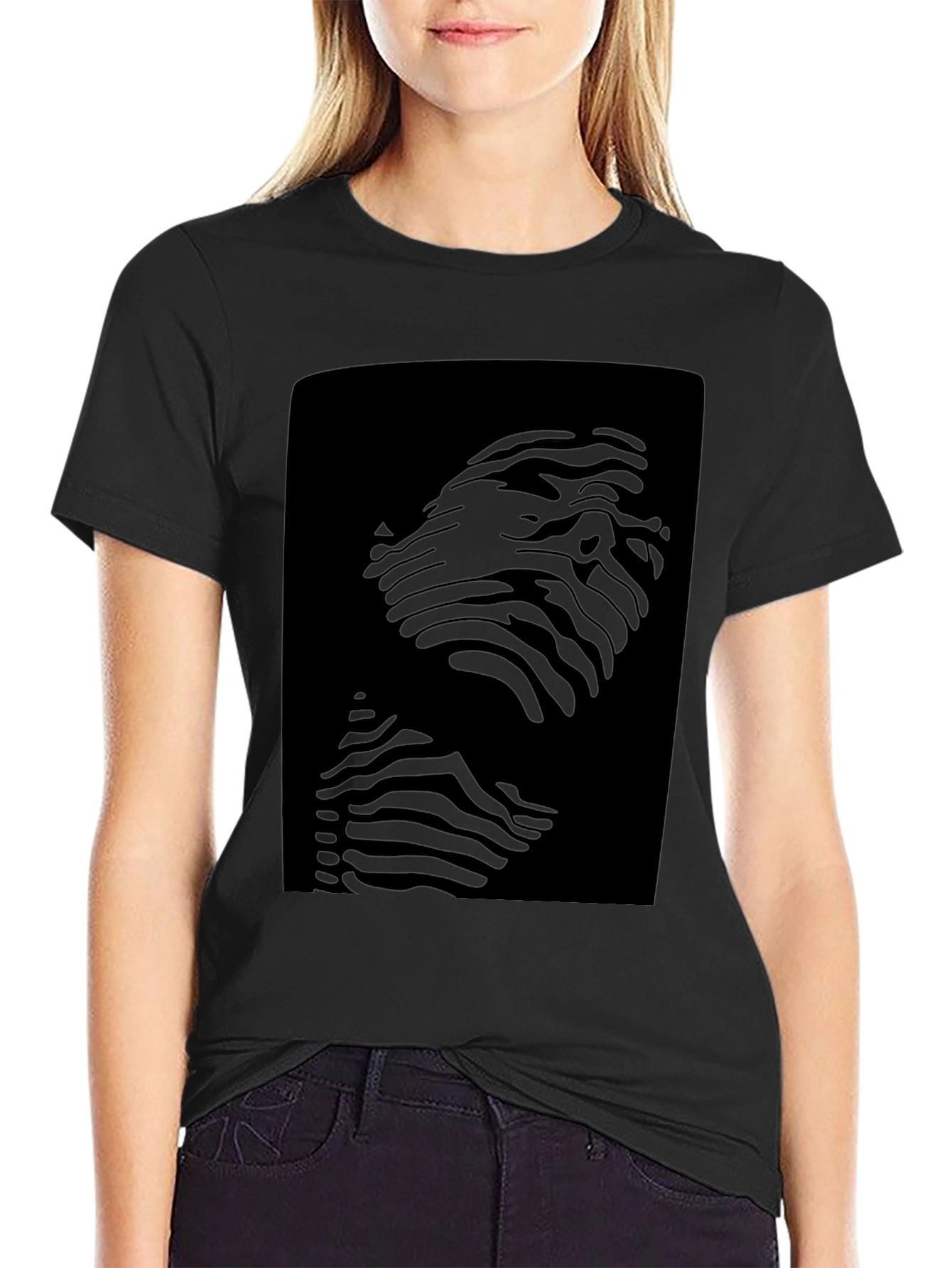 Abstract Zebra Face Graphic Black T-Shirt