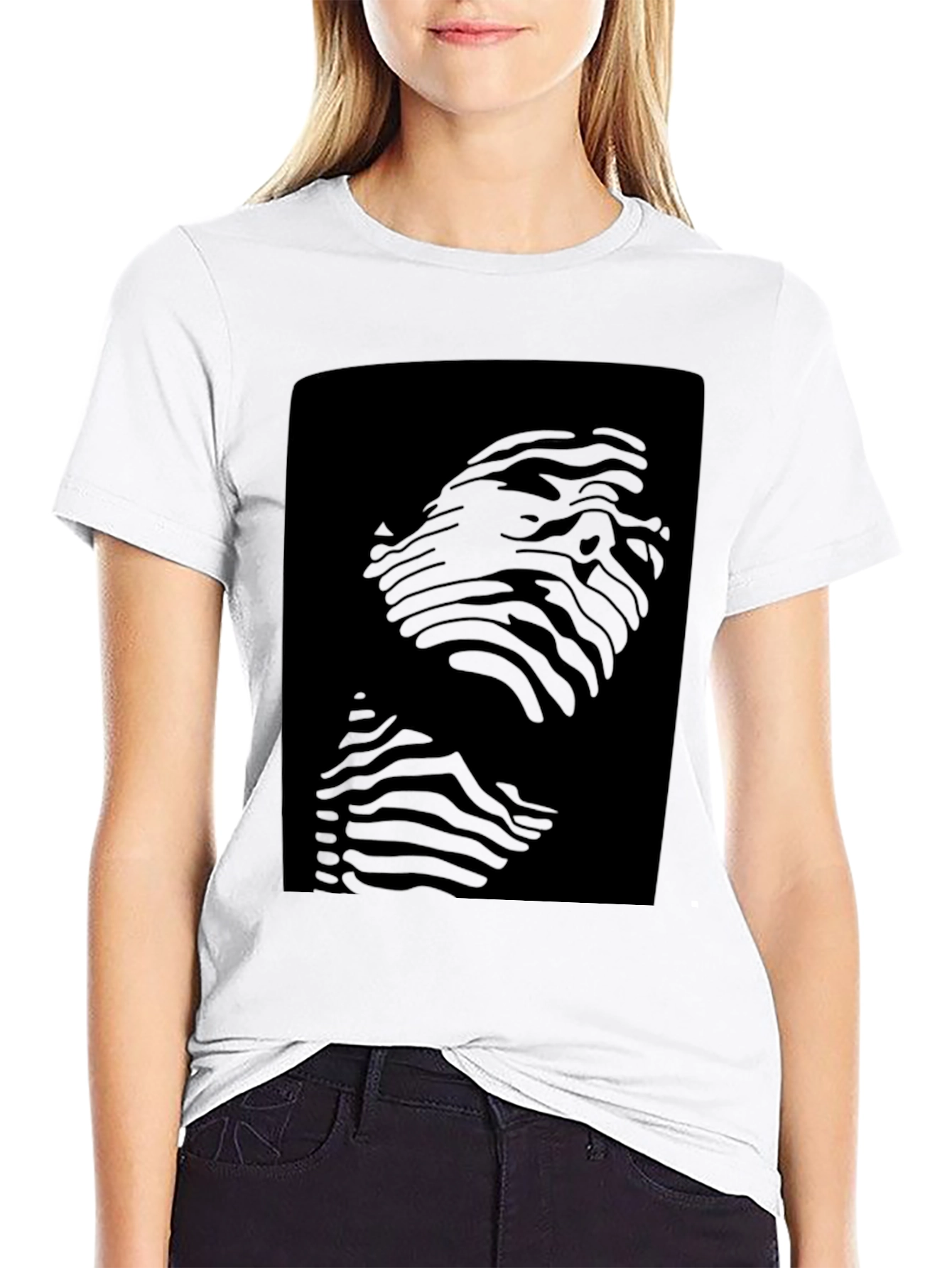 Abstract Zebra Face Graphic Black T-Shirt