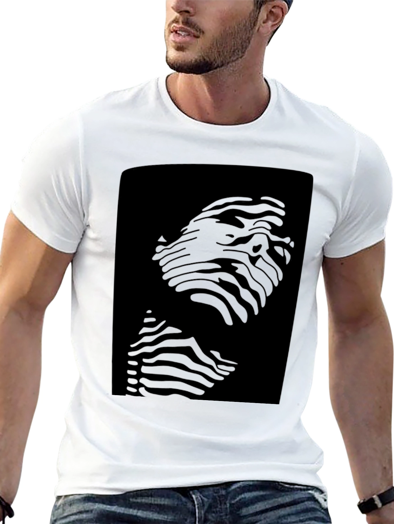 Abstract Zebra Face Graphic Black T-Shirt