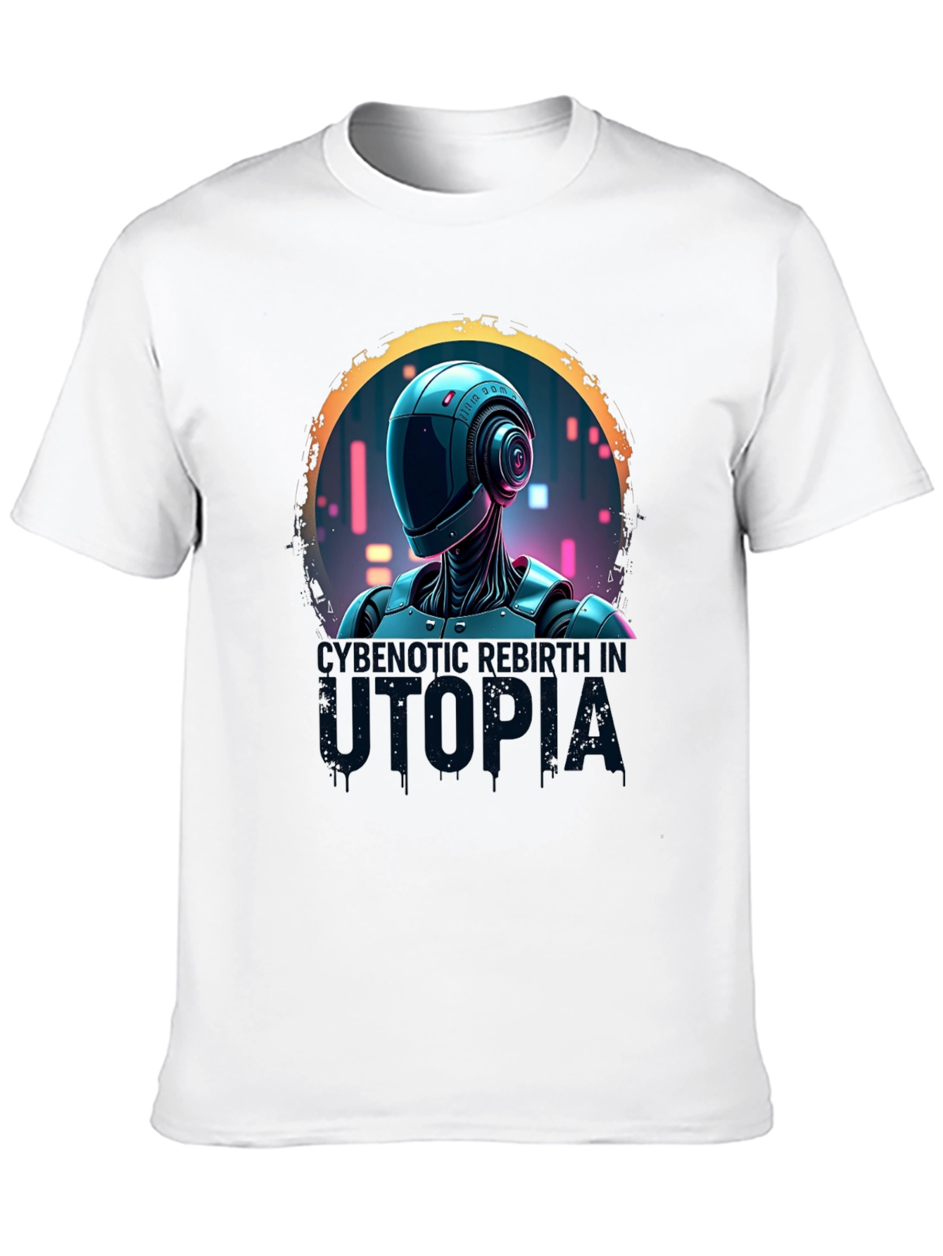 Cybernetic Robot Utopia Black Graphic Tee