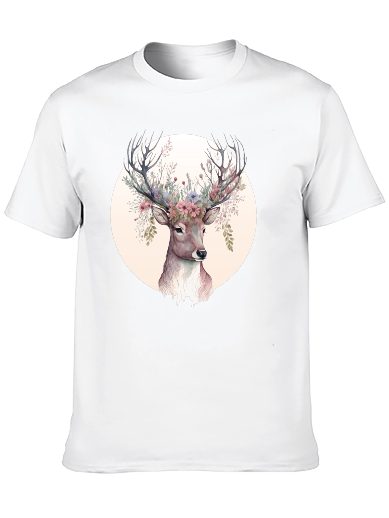 Floral Deer Graphic Tee - Mens Black Shirt