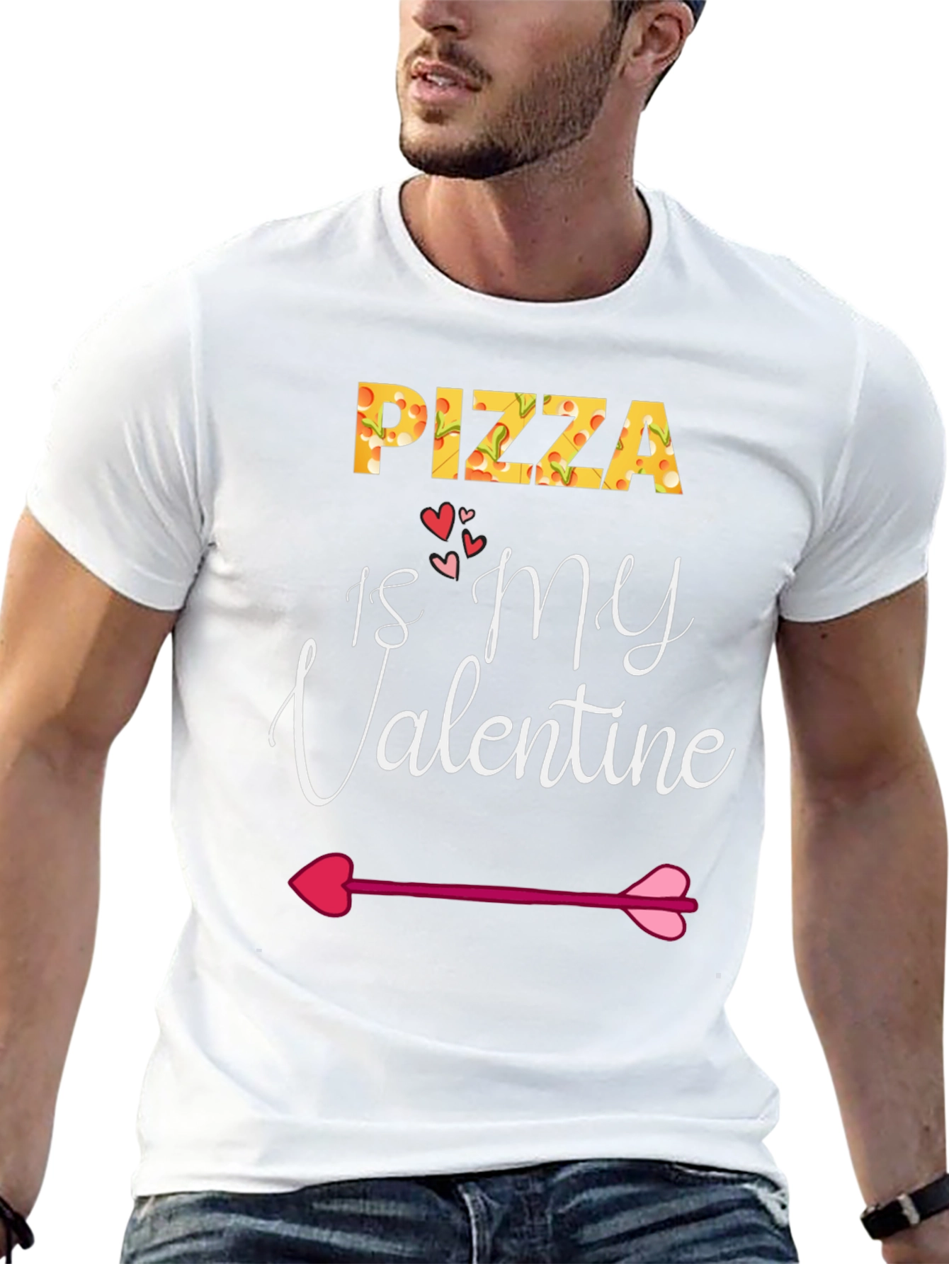 Pizza Is My Valentine Black Graphic T-Shirt