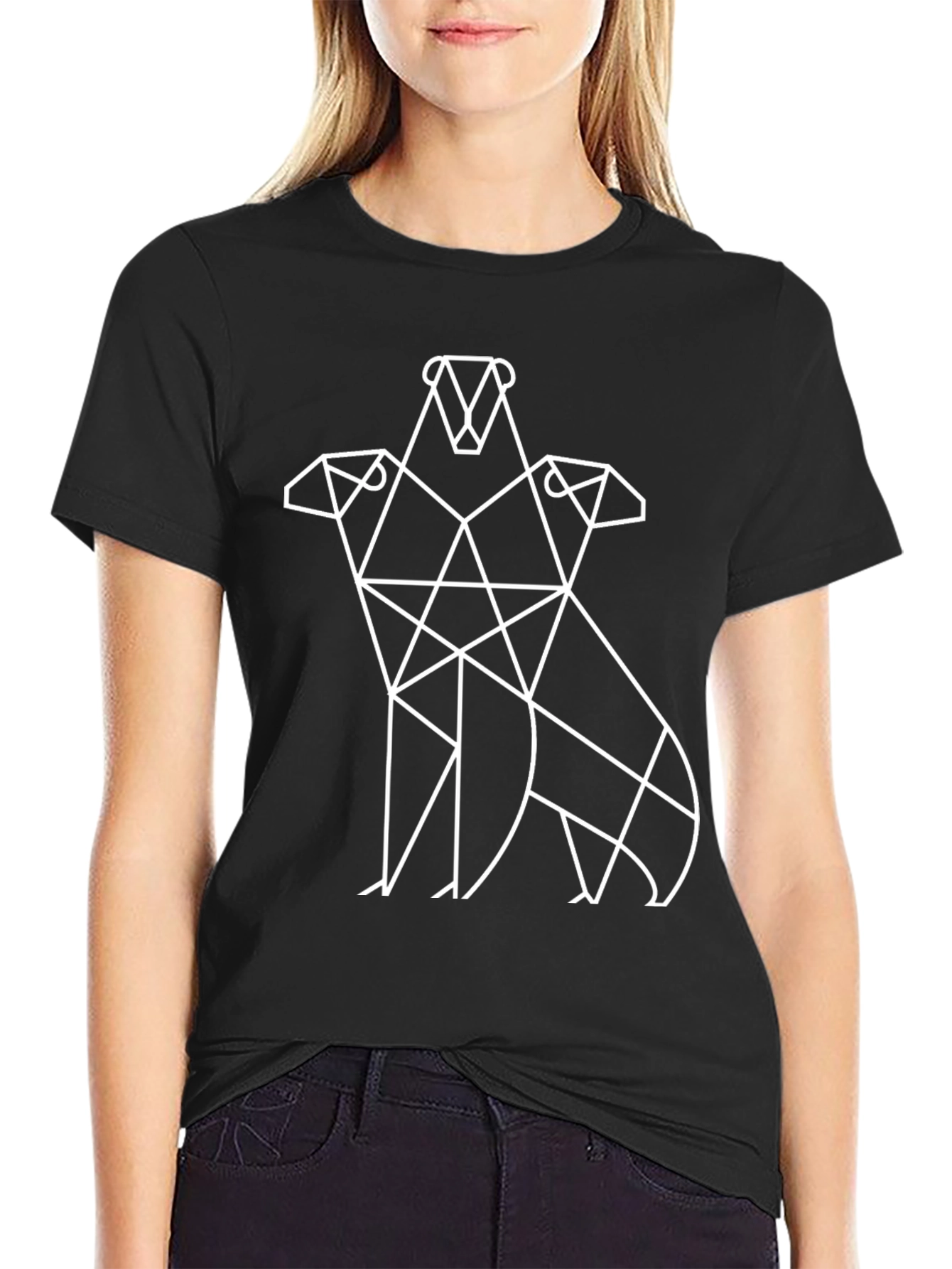 Geometric Animal Graphic Tee - Black