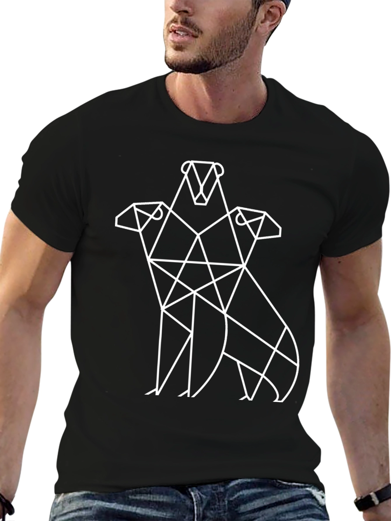 Geometric Animal Graphic Tee - Black