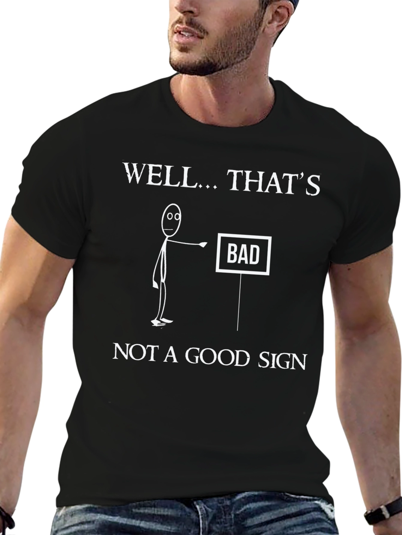 Funny Bad Sign Graphic Tee - Mens Black T-Shirt