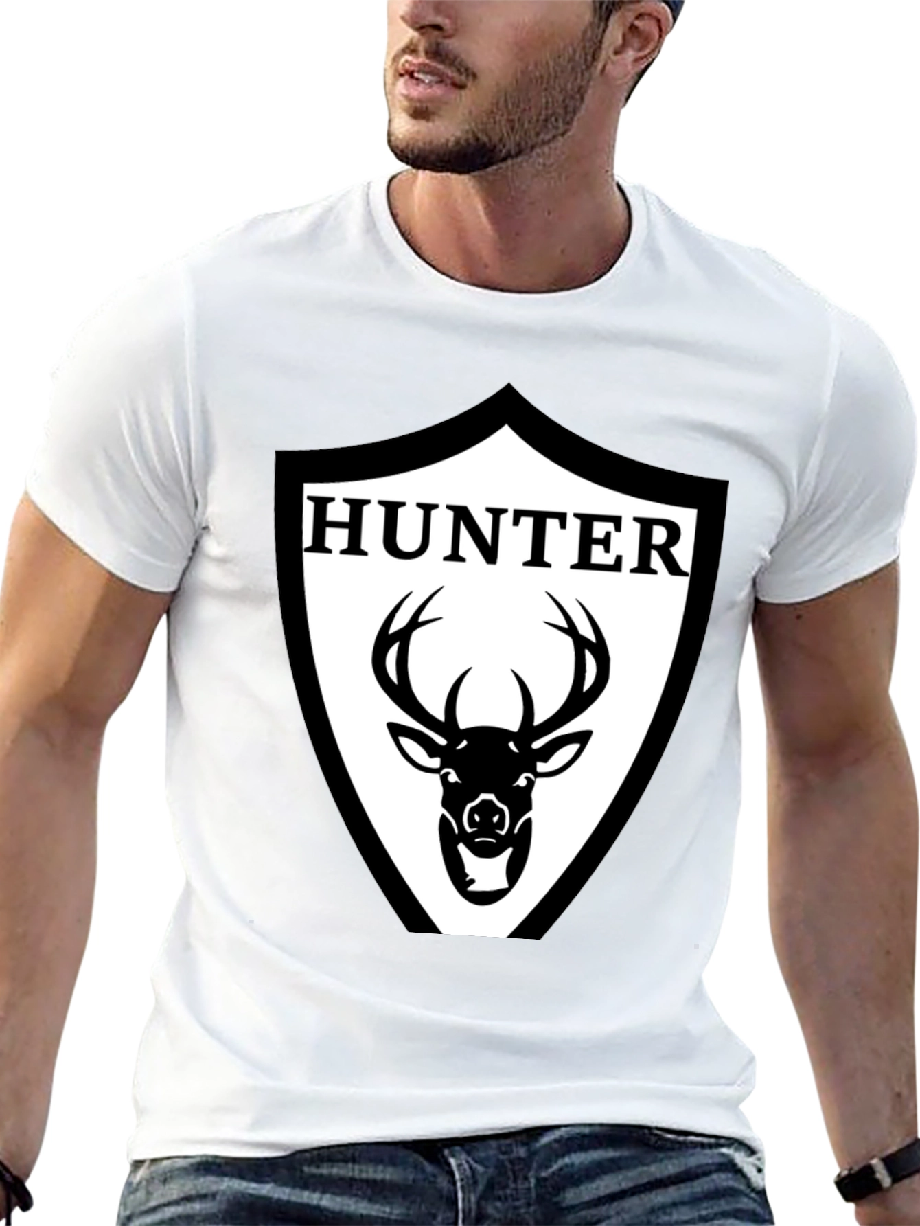 Hunter Deer Graphic Tee - Mens Black Cotton T-Shirt