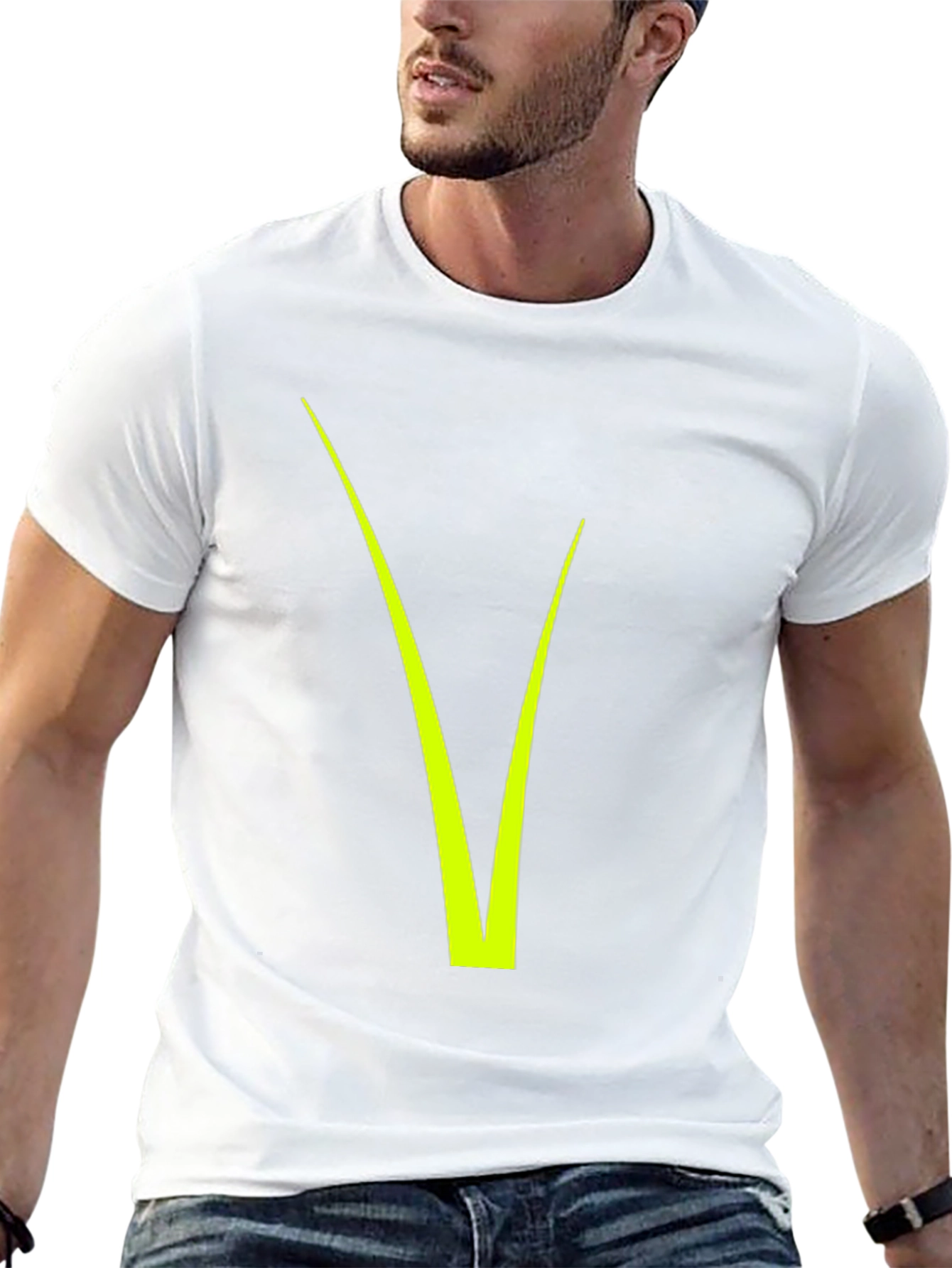 Modern Black Tee with Neon Green V Design