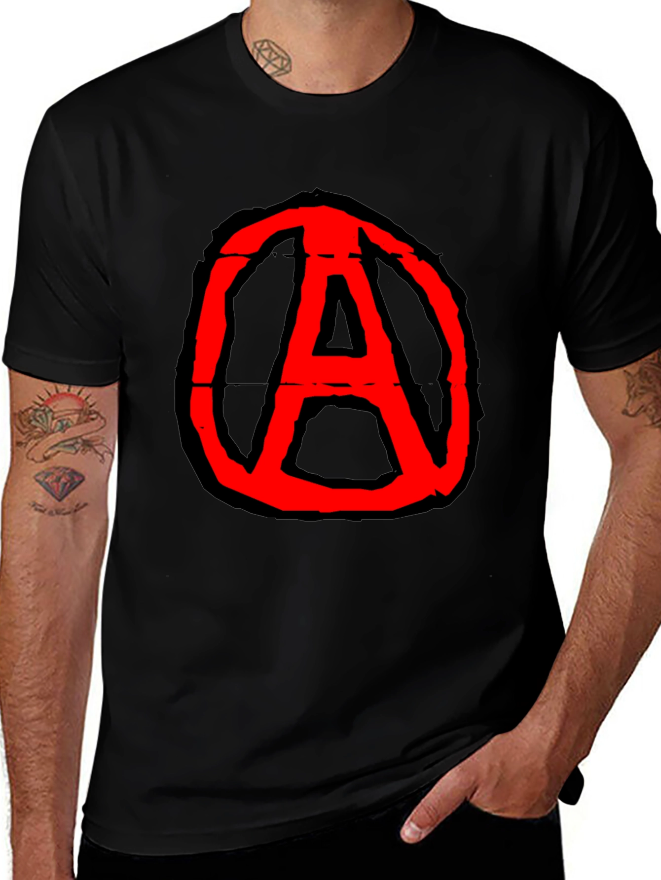 Anarchy Symbol Graphic Tee - Black Cotton Casual T-Shirt