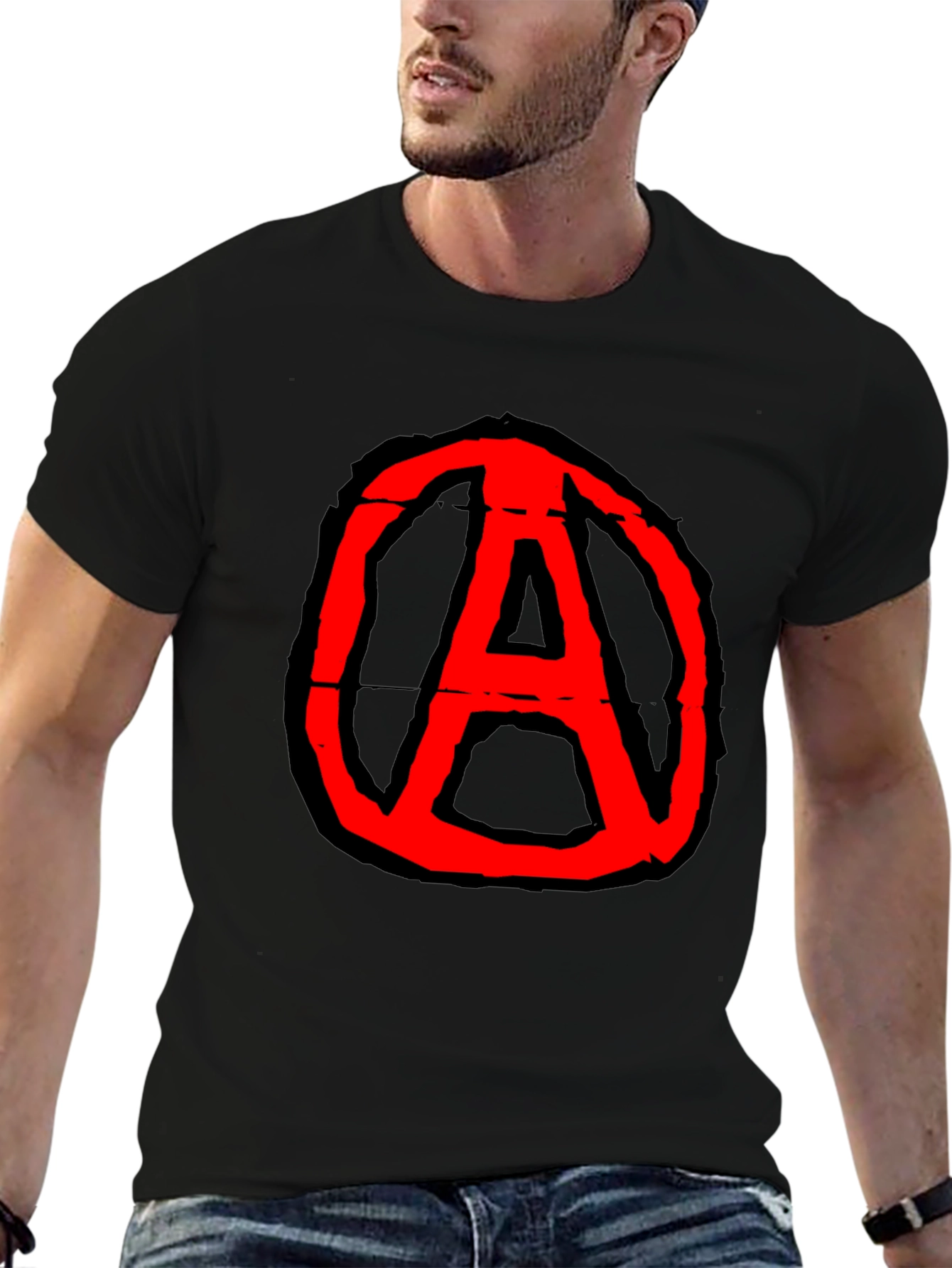 Anarchy Symbol Graphic Tee - Black Cotton Casual T-Shirt