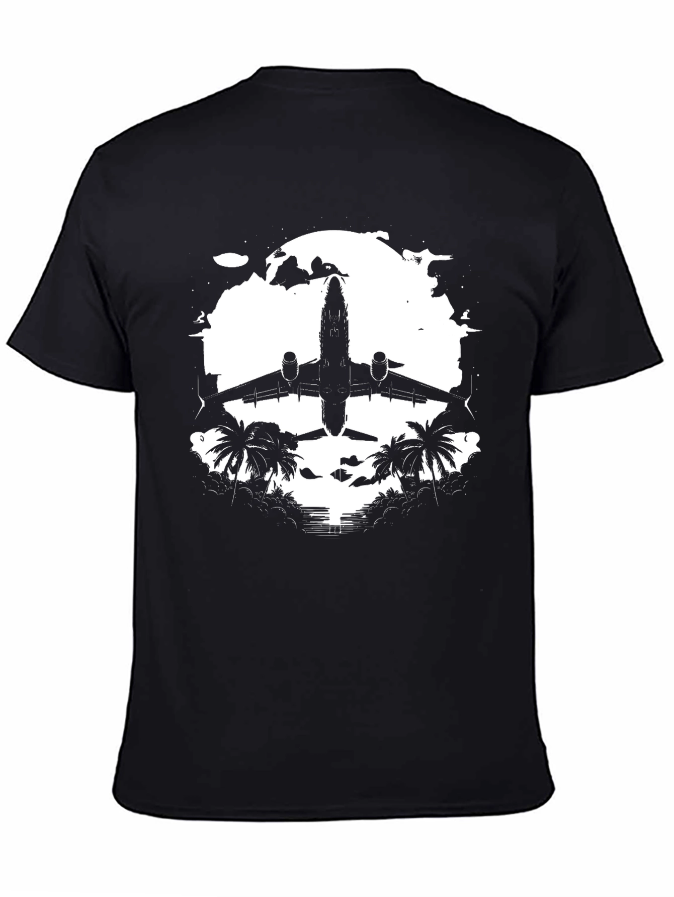Airplane & Palms Black T-Shirt