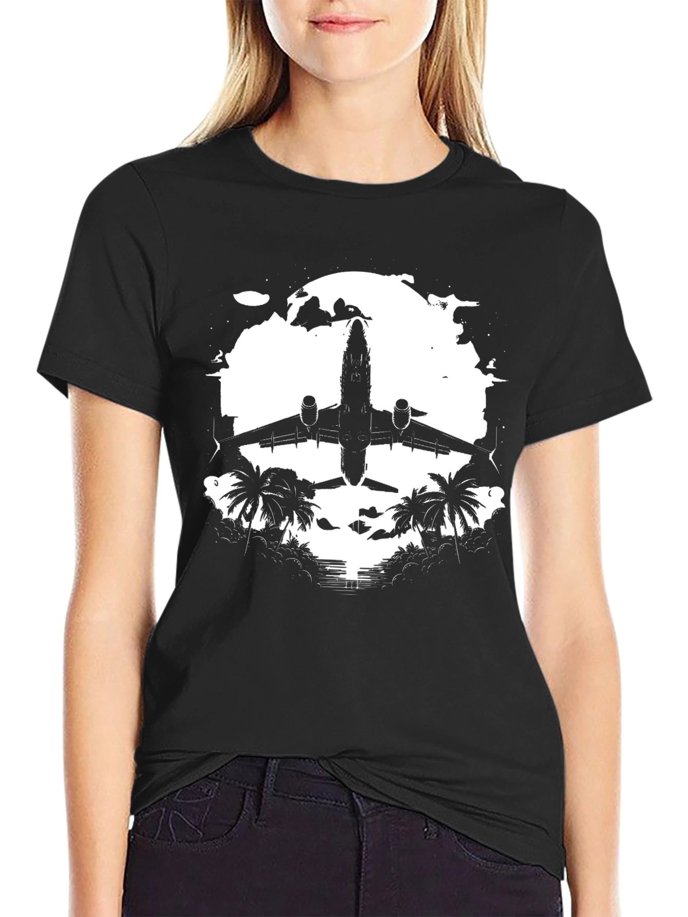 Airplane & Palms Black T-Shirt
