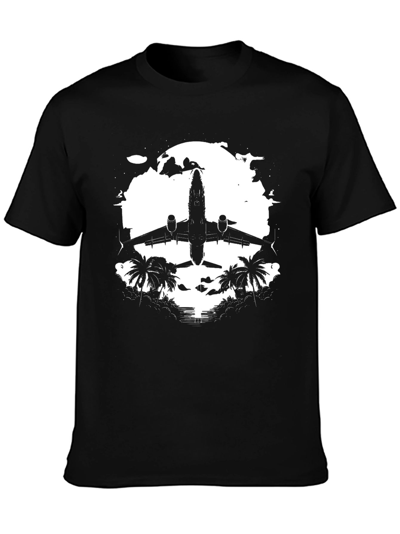 Airplane & Palms Black T-Shirt