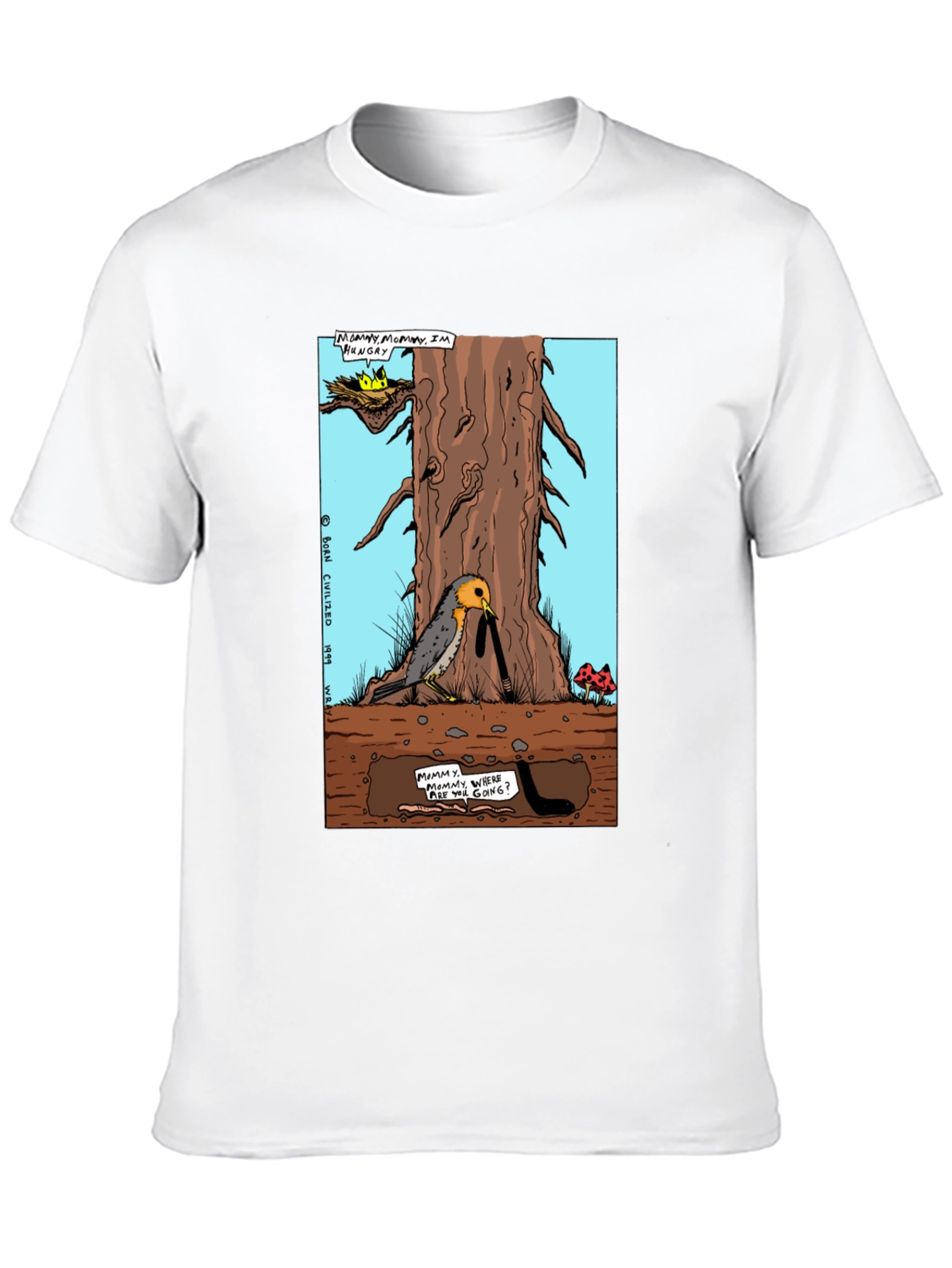 Cartoon Graphic T-Shirt - Bird and Worm Adventure