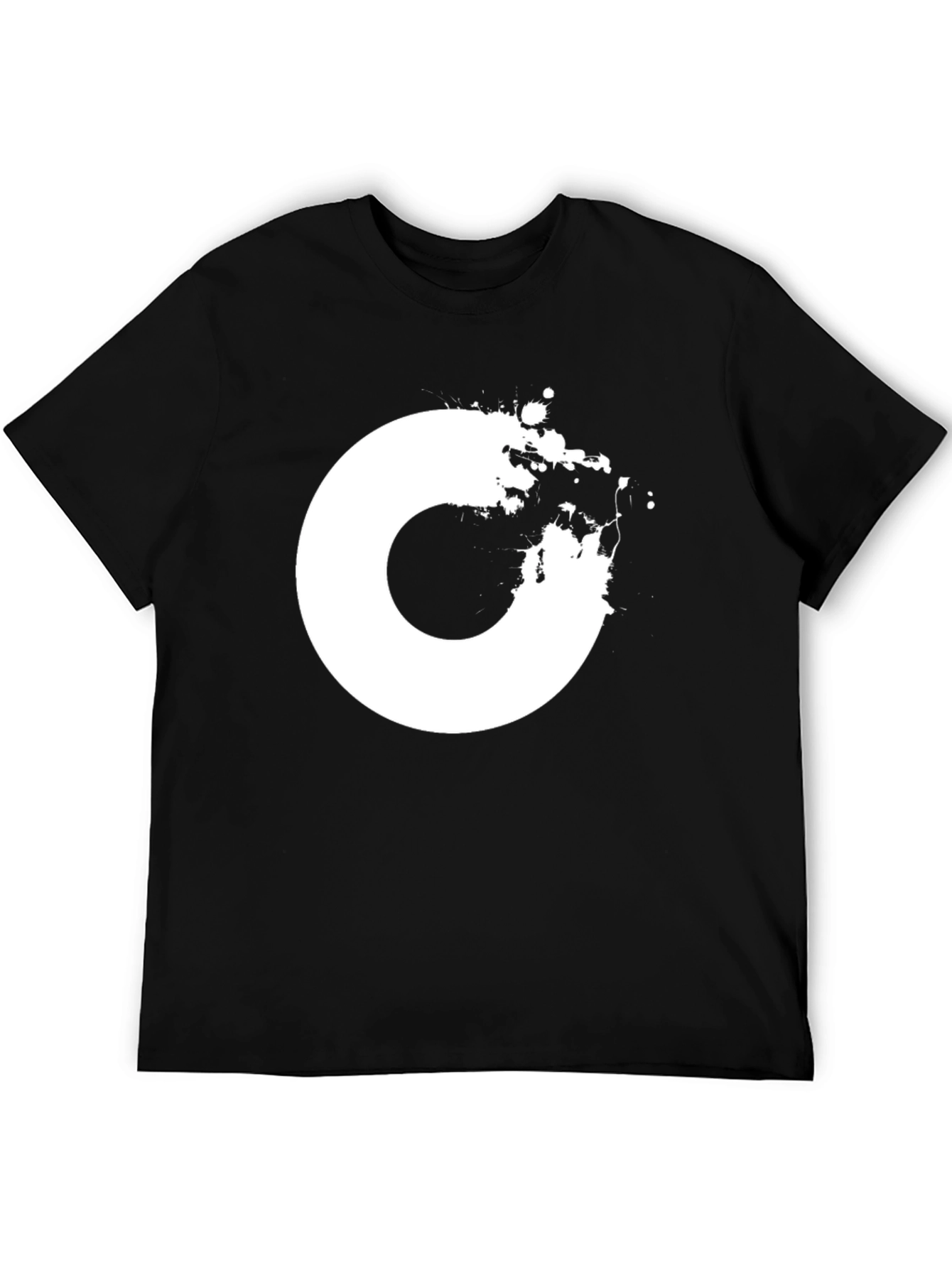 Abstract White Circle Design Black T-Shirt