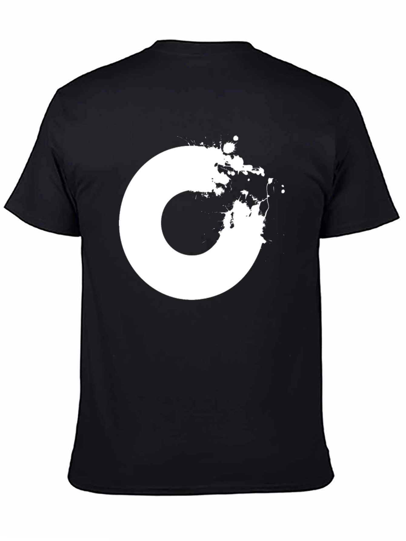 Abstract White Circle Design Black T-Shirt
