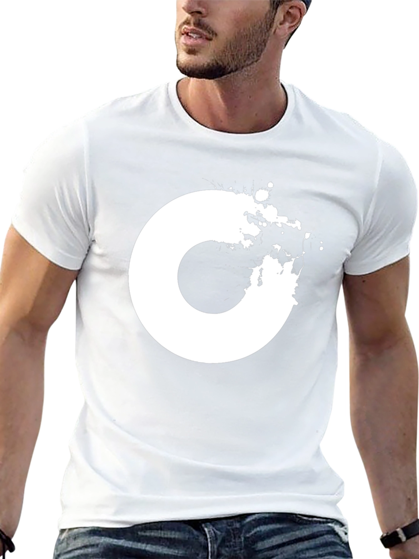 Abstract White Circle Design Black T-Shirt