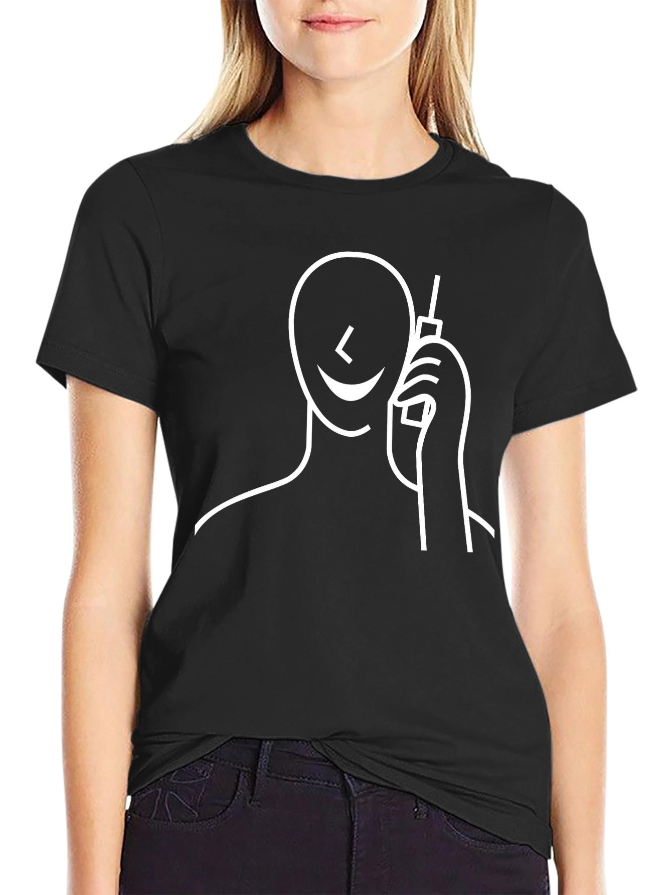 Abstract Phone Call T-Shirt - Black