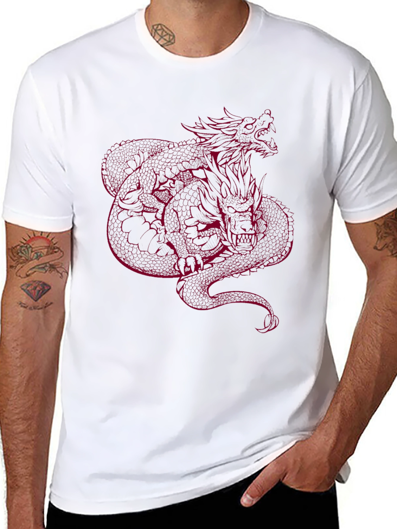 Dragon Graphic Tee - Red Print on Black