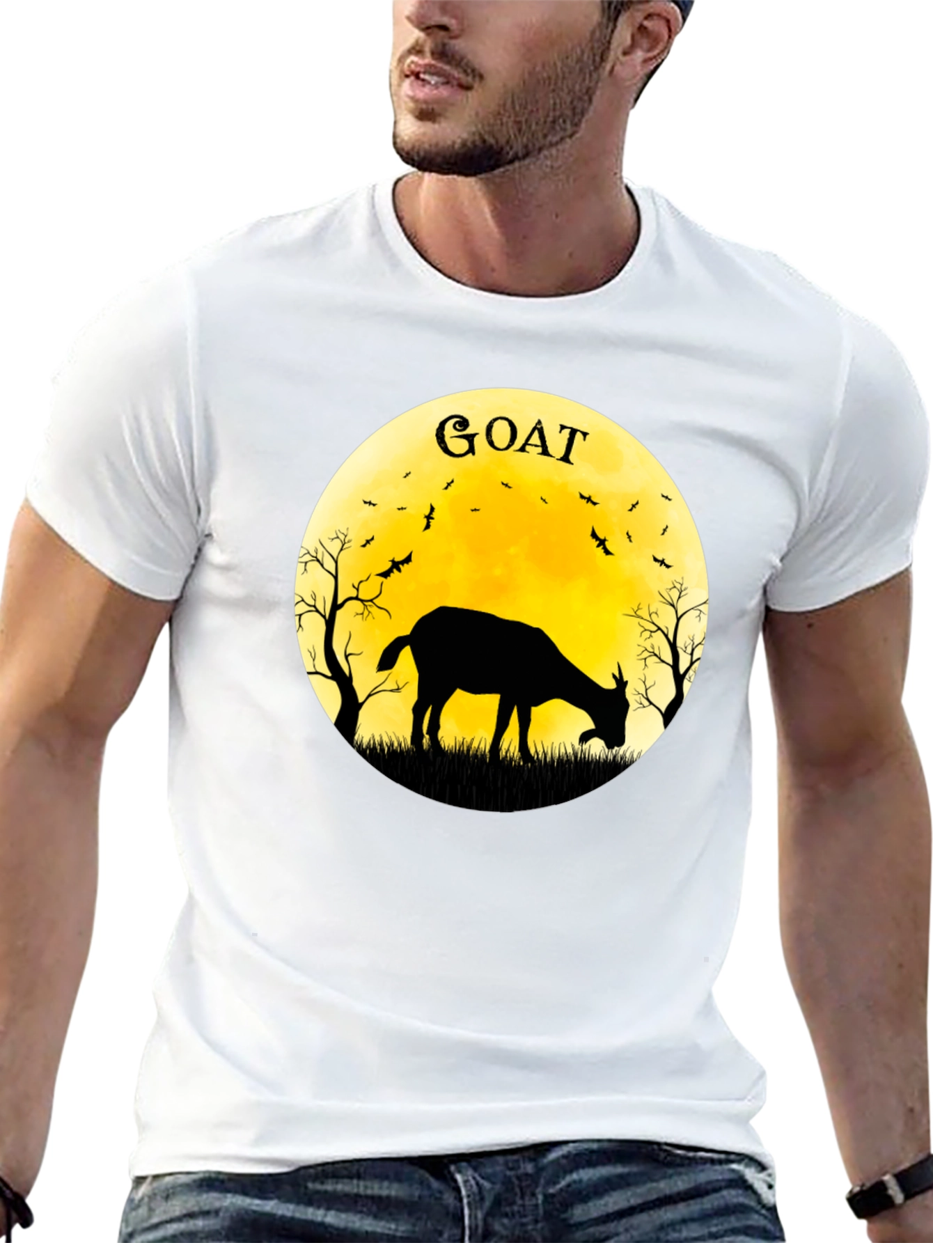 Goat Silhouette T-Shirt - Moonlit Design