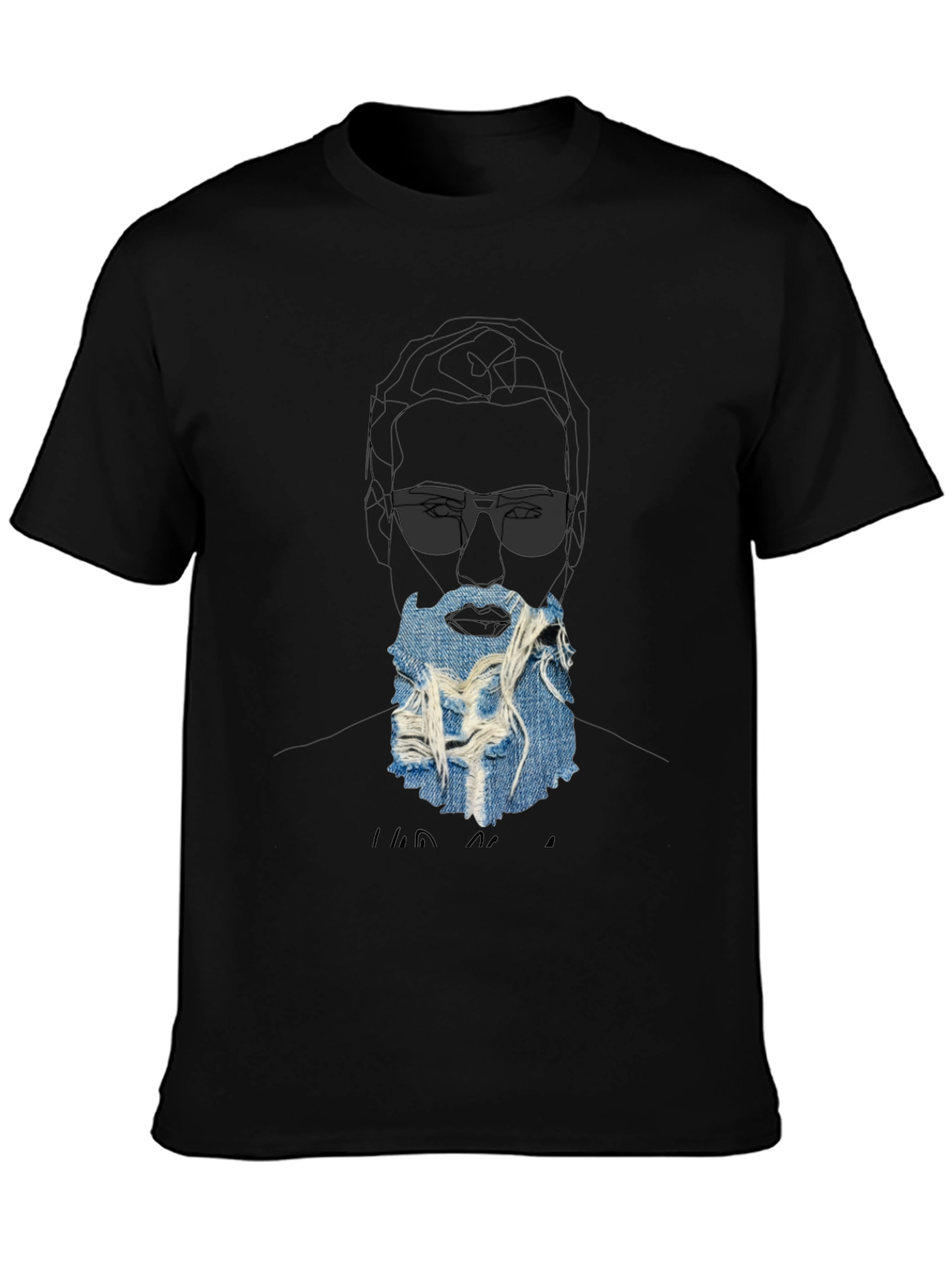 Graphic Print T-Shirt with Denim Beard