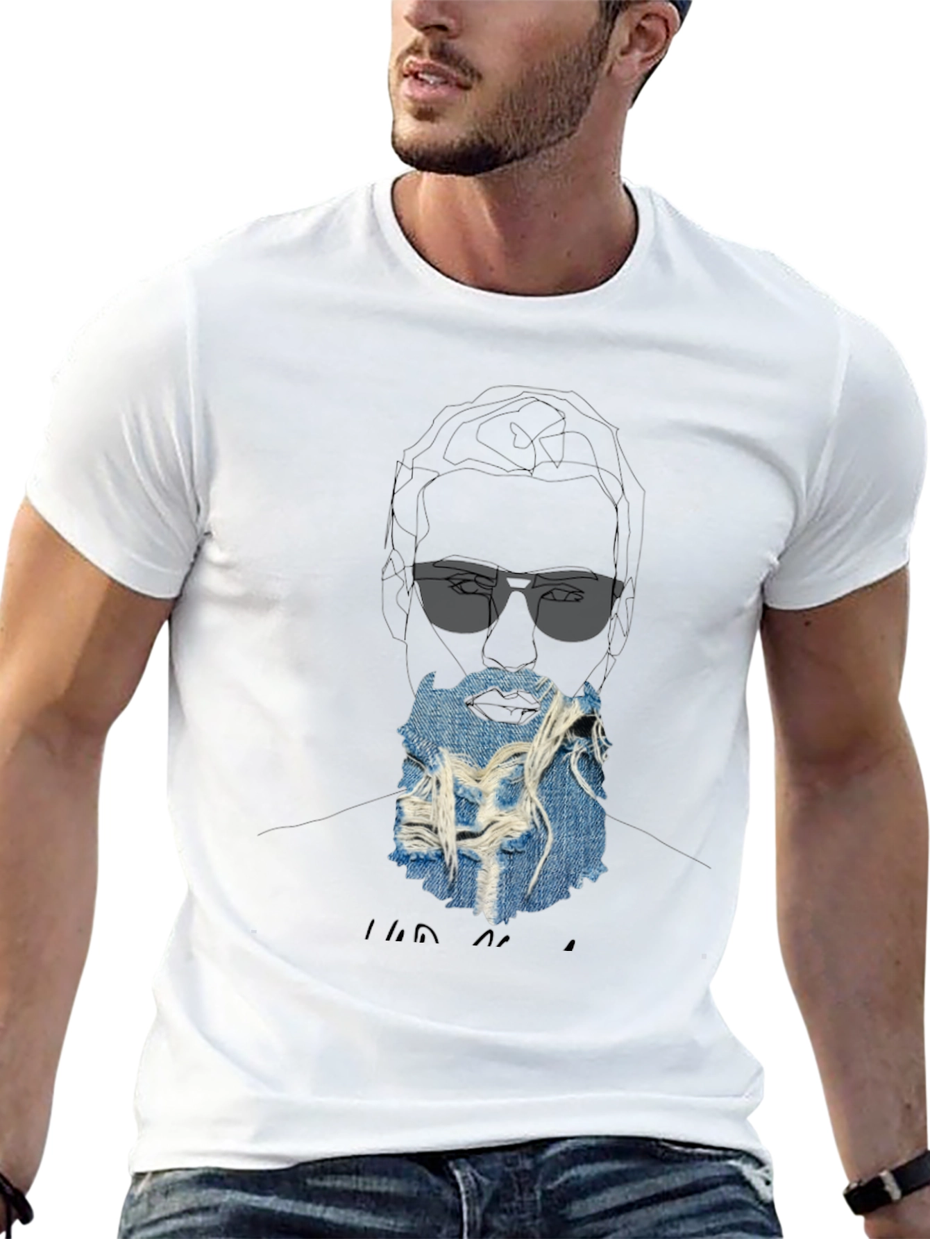 Graphic Print T-Shirt with Denim Beard