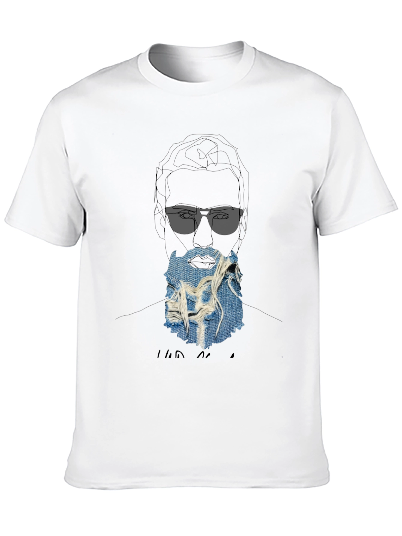 Graphic Print T-Shirt with Denim Beard