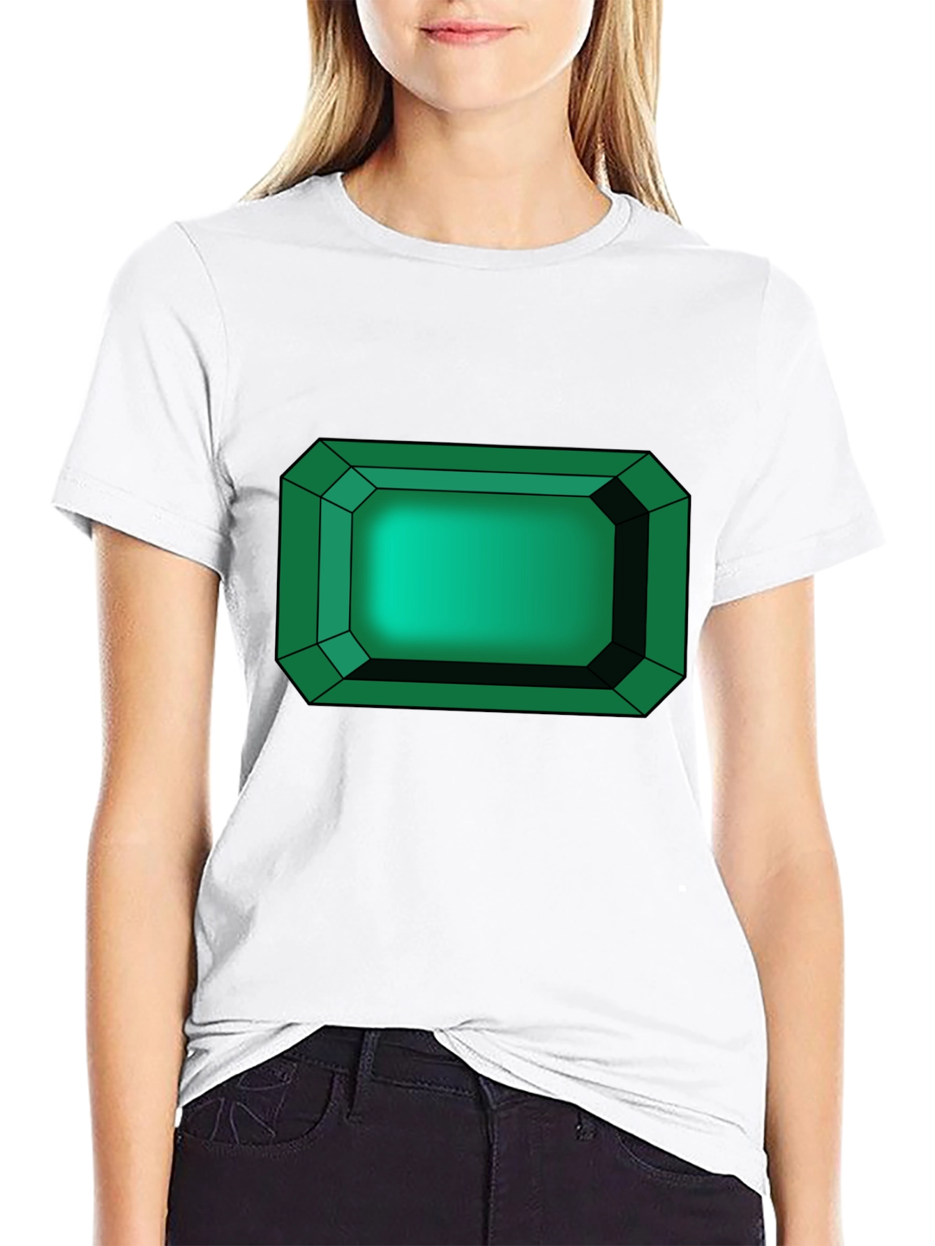 Emerald Gemstone Graphic Tee - Black Cotton T-Shirt