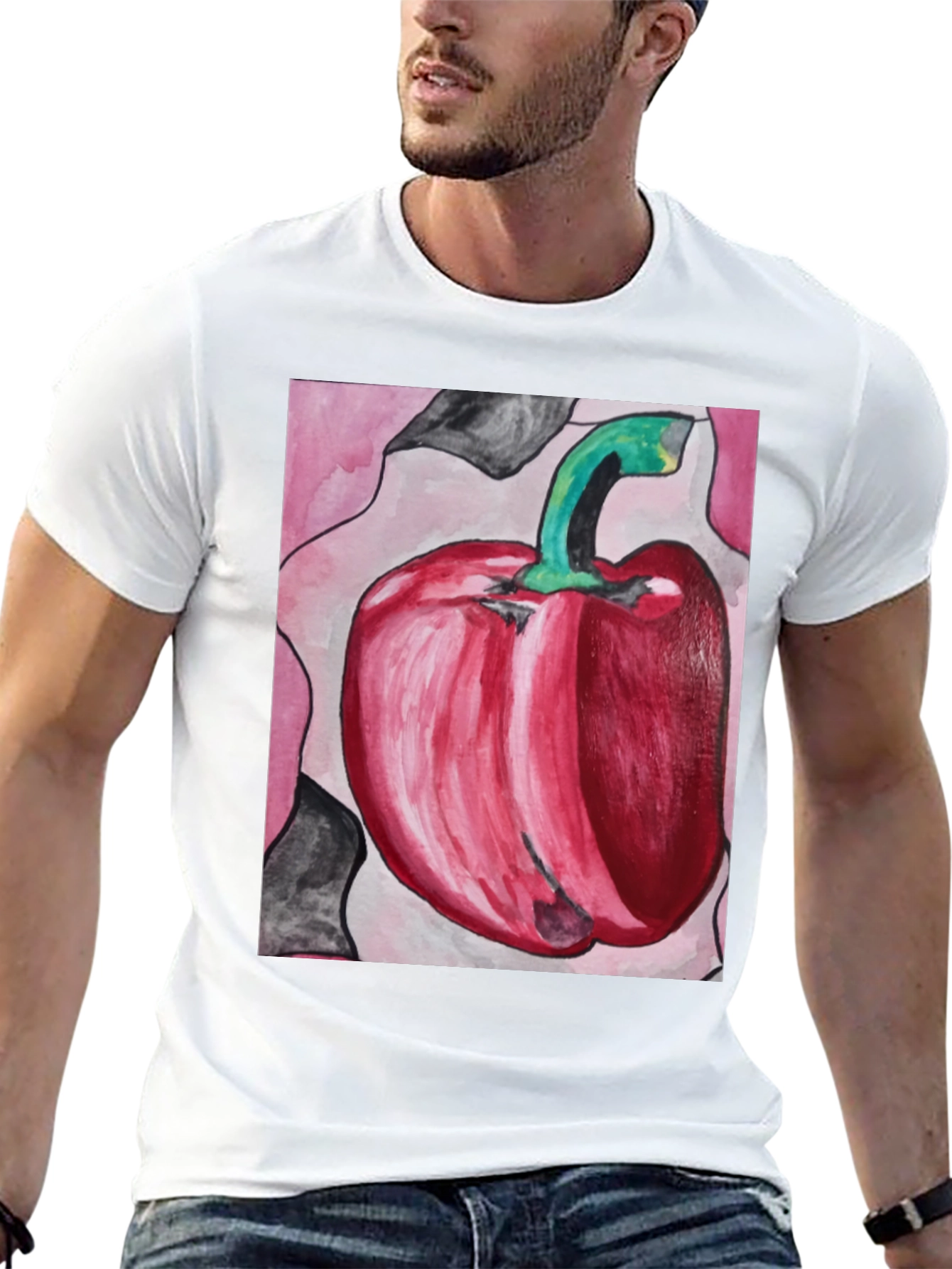 Red Pepper Art Graphic Tee - Unisex Black T-Shirt