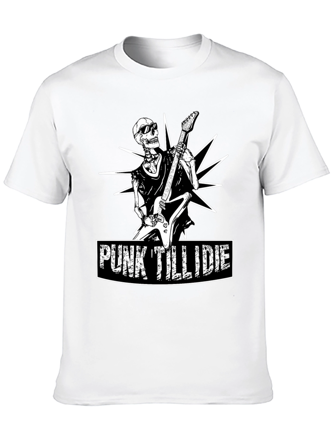 Punk Till I Die Skeleton Guitarist Graphic Tee