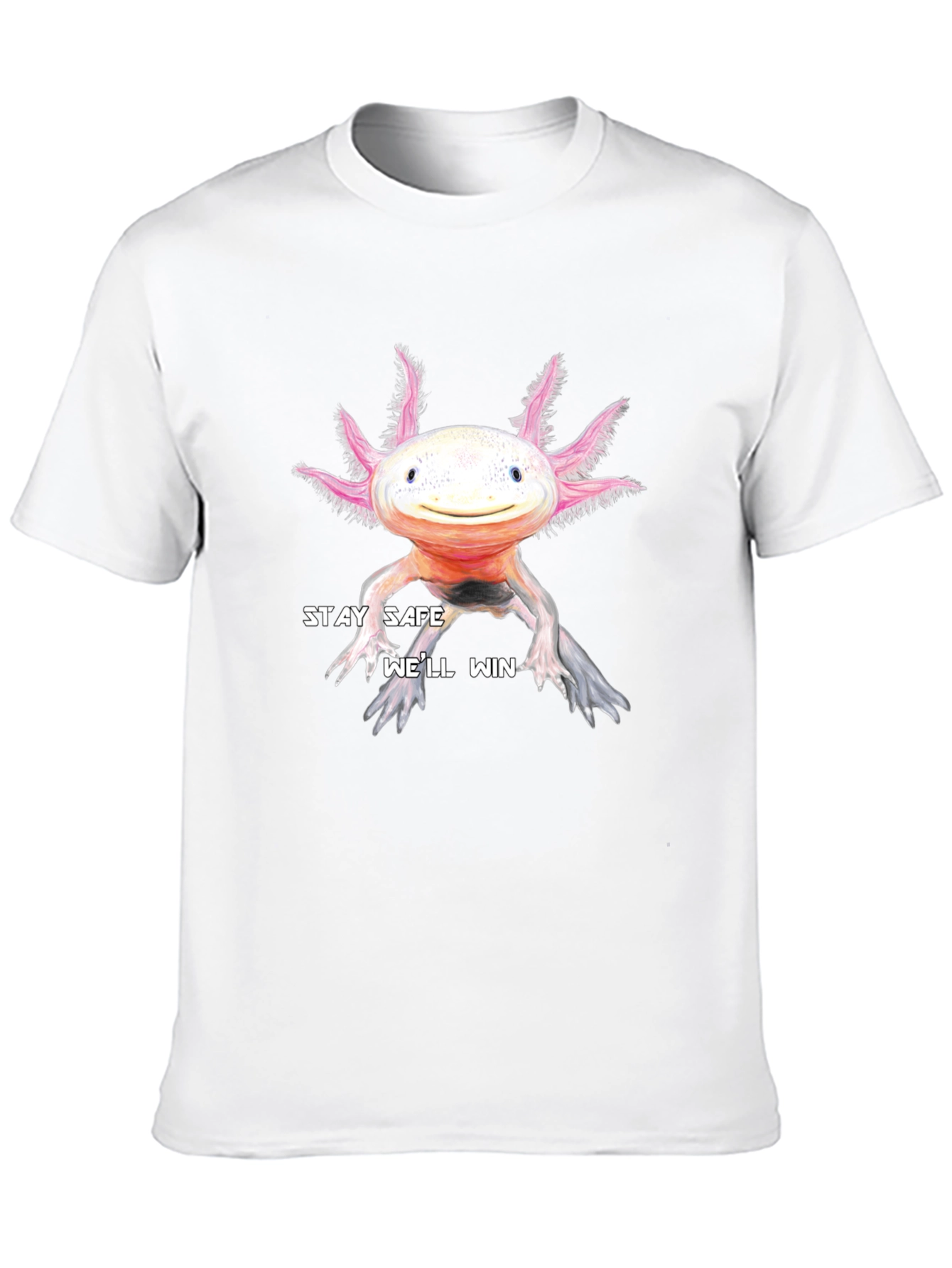 Stay Safe Axolotl T-Shirt - Black Cotton