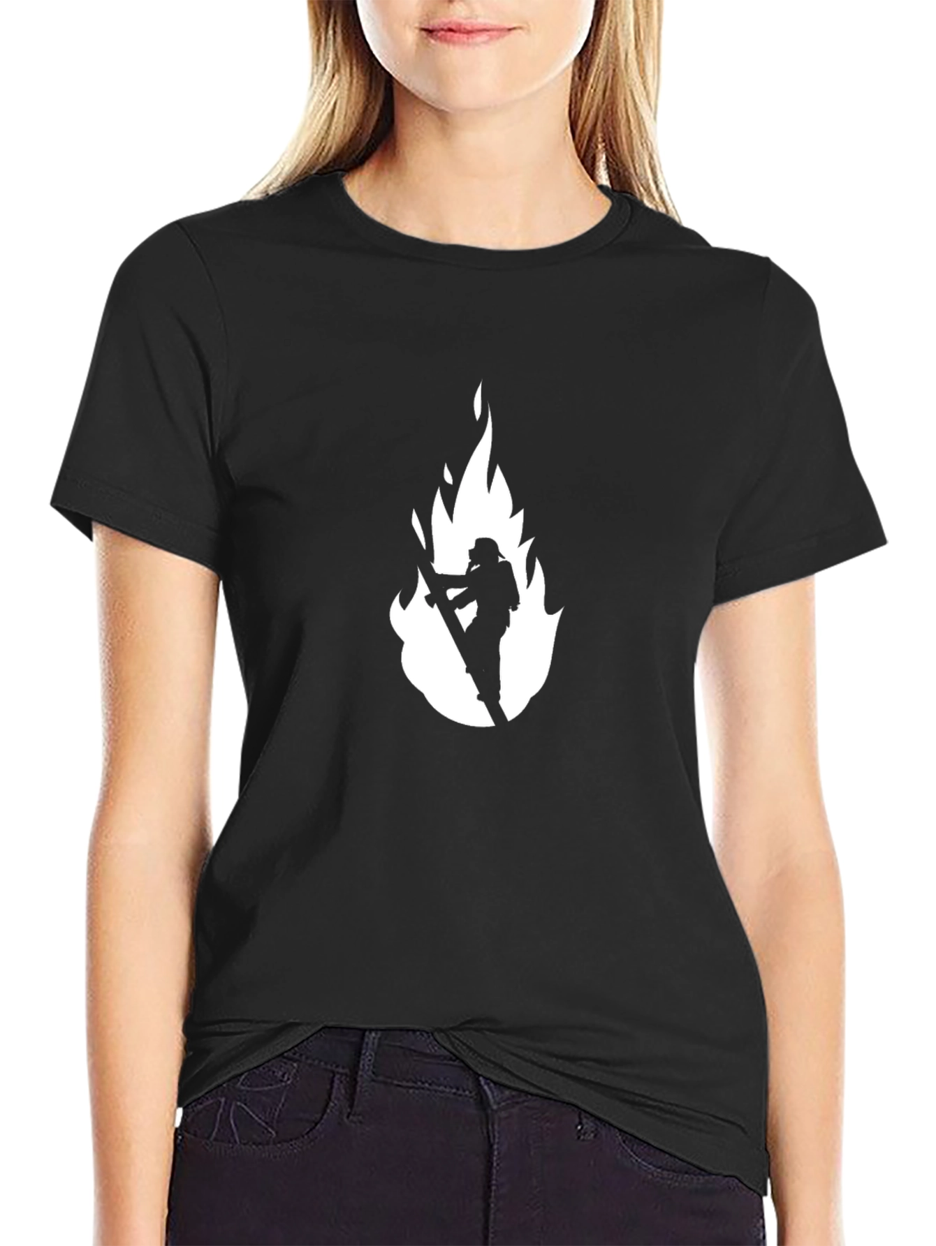 Firefighter Flame Graphic T-Shirt - Black Cotton Tee