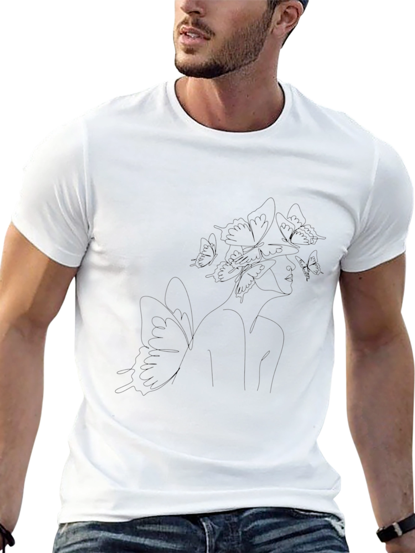 Elegant Black T-Shirt with Artistic Butterfly Design