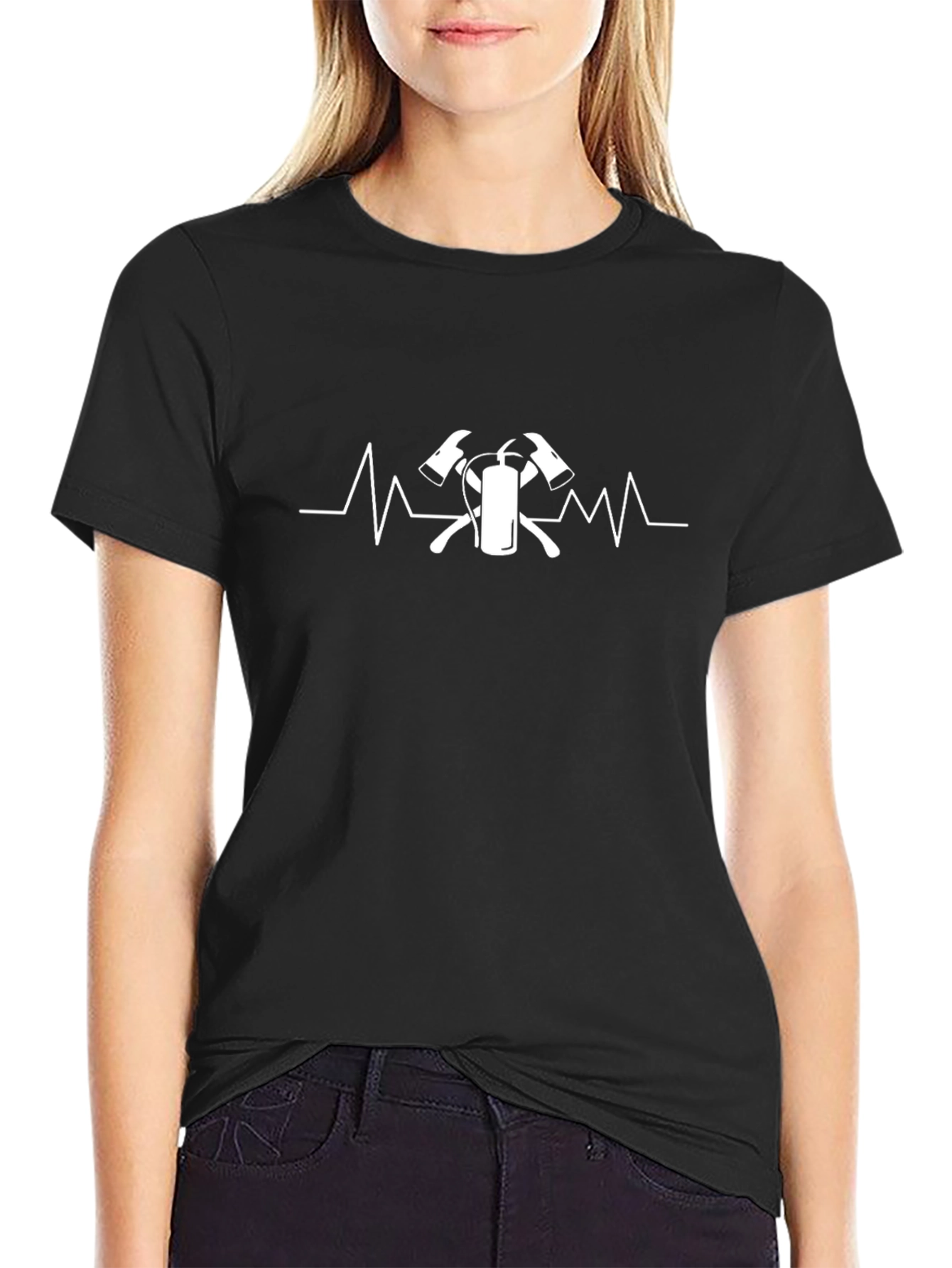 Firefighter Heartbeat T-Shirt - Axe and Extinguisher Design