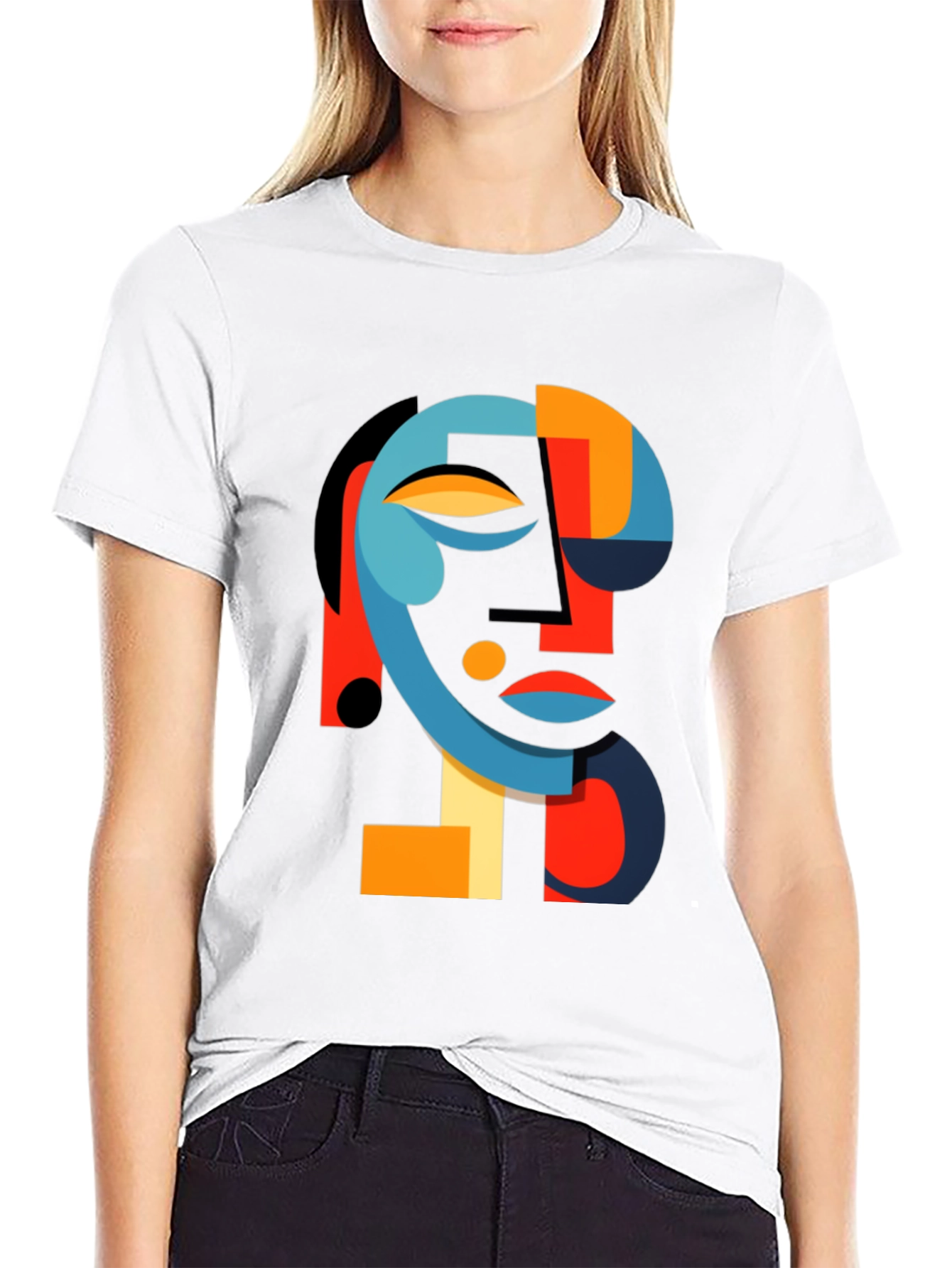Abstract Face Graphic Black Tee