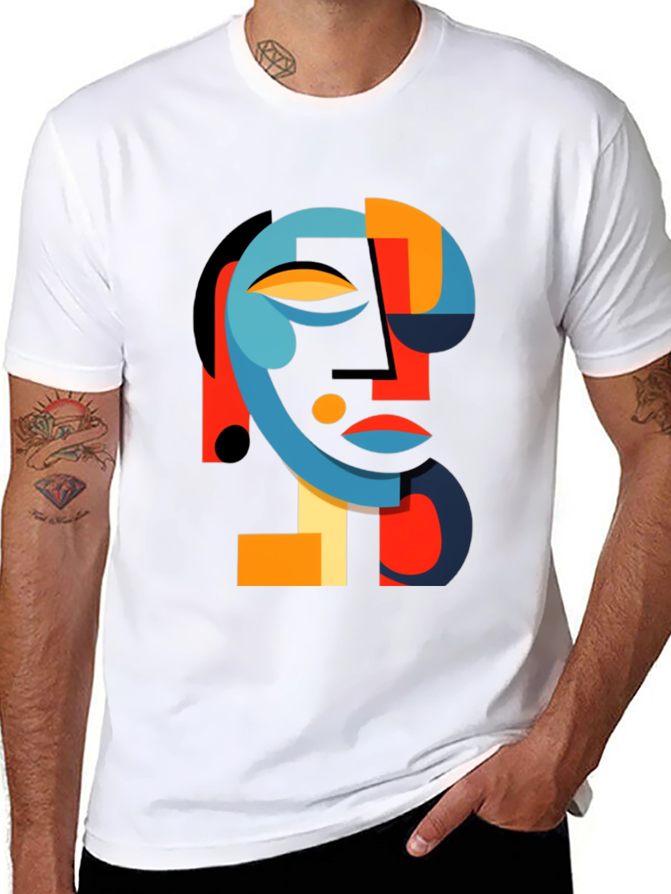 Abstract Face Graphic Black Tee