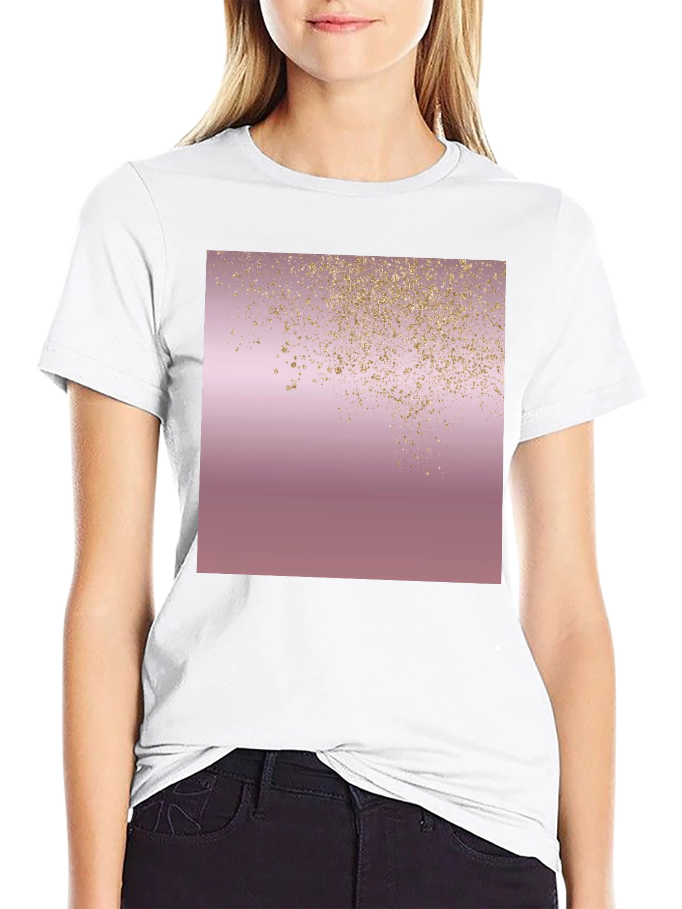 Stylish Black T-Shirt with Rose Gold Glitter Design