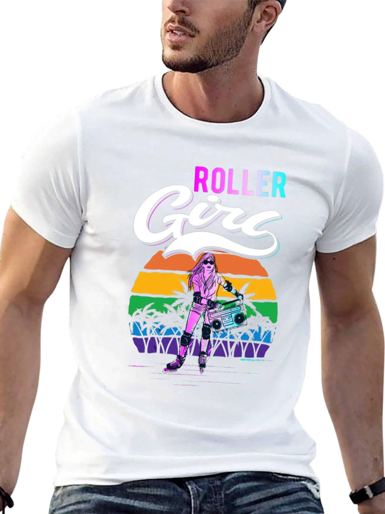 Retro Roller Girl Graphic Tee - 80s Style