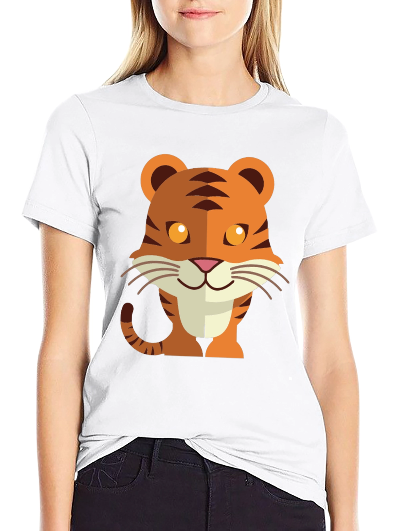 Cute Cartoon Tiger Graphic Tee - Unisex Black T-Shirt