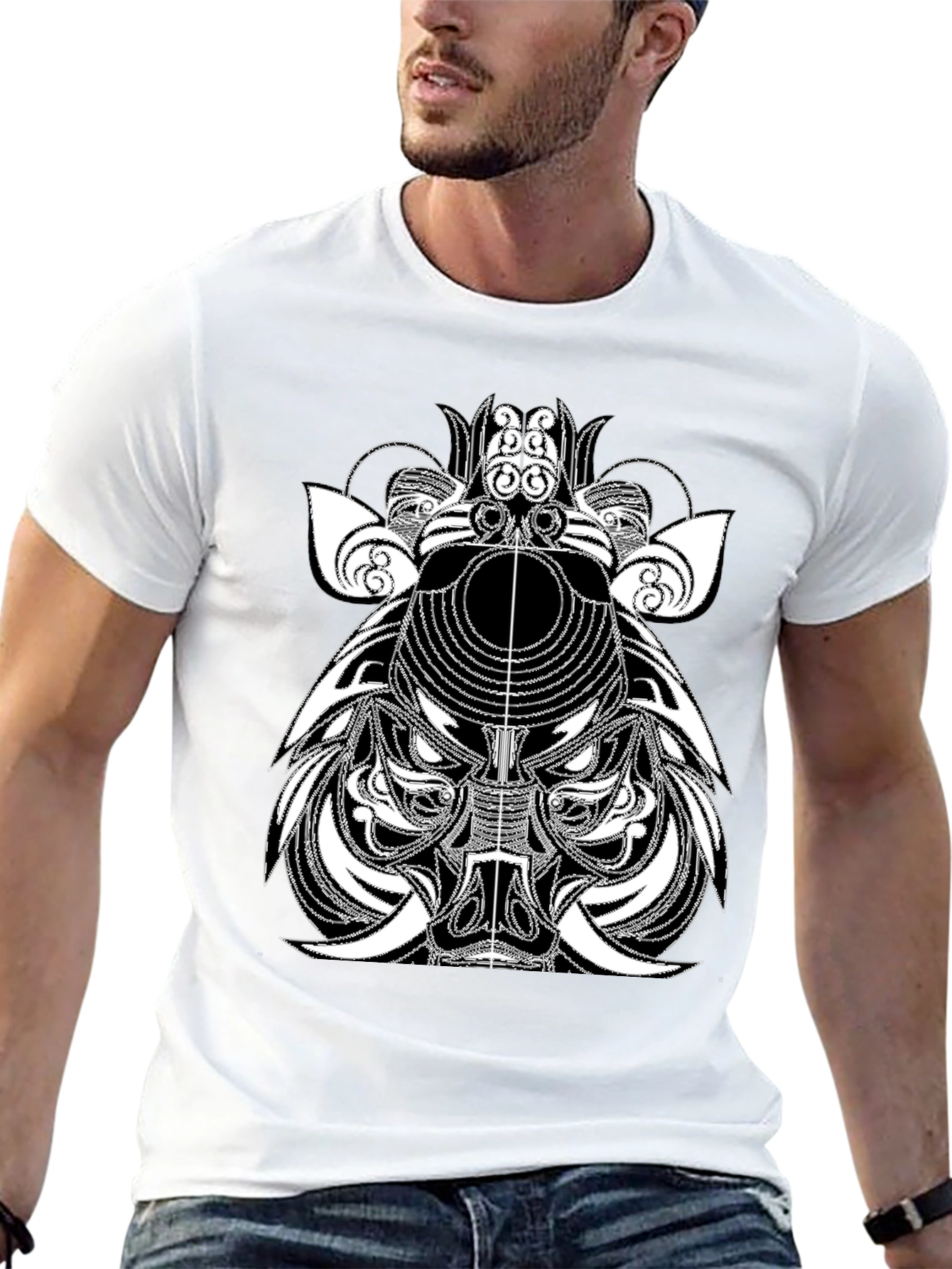 Abstract Boar Graphic Tee - Black Casual T-Shirt