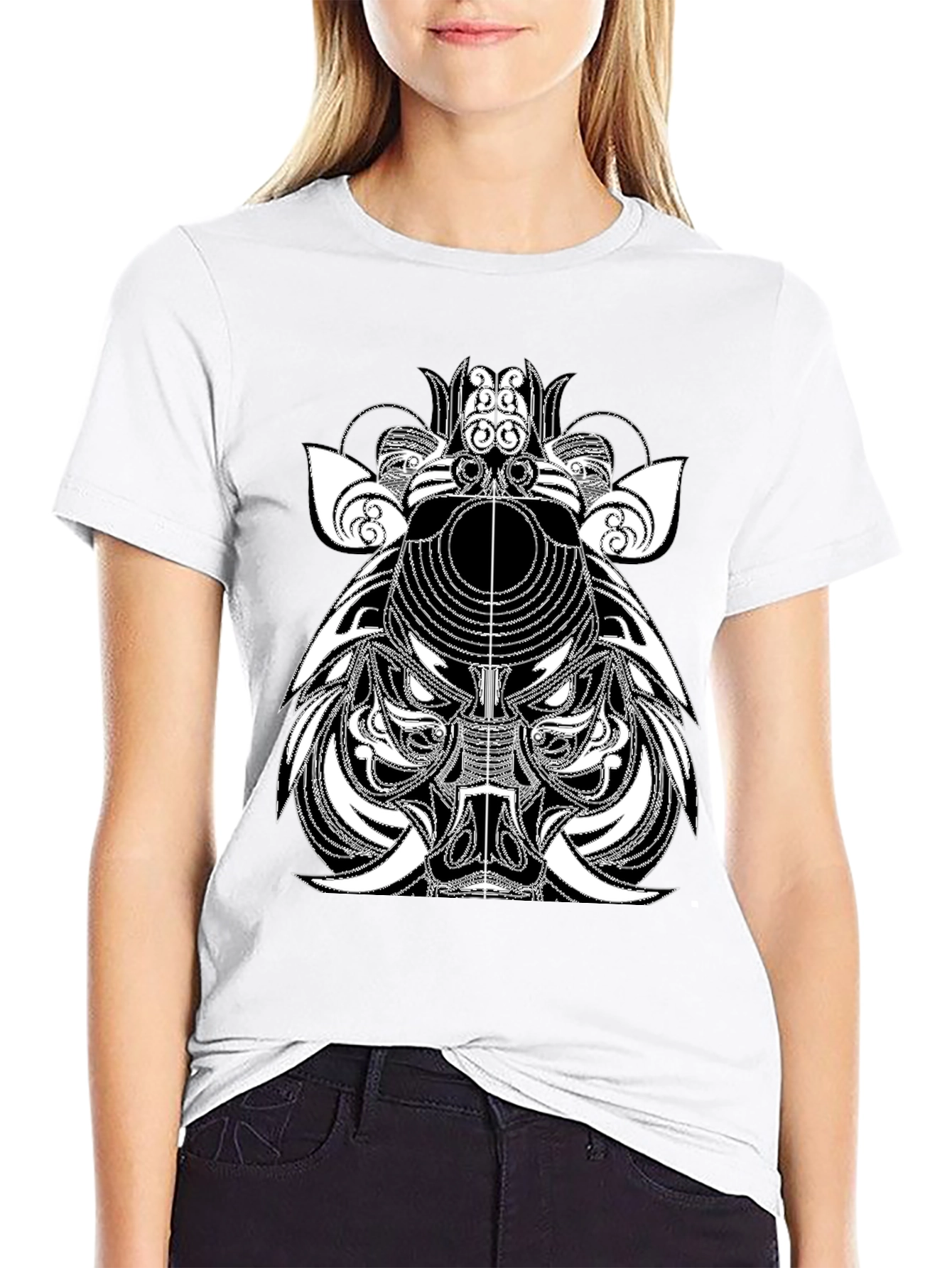 Abstract Boar Graphic Tee - Black Casual T-Shirt