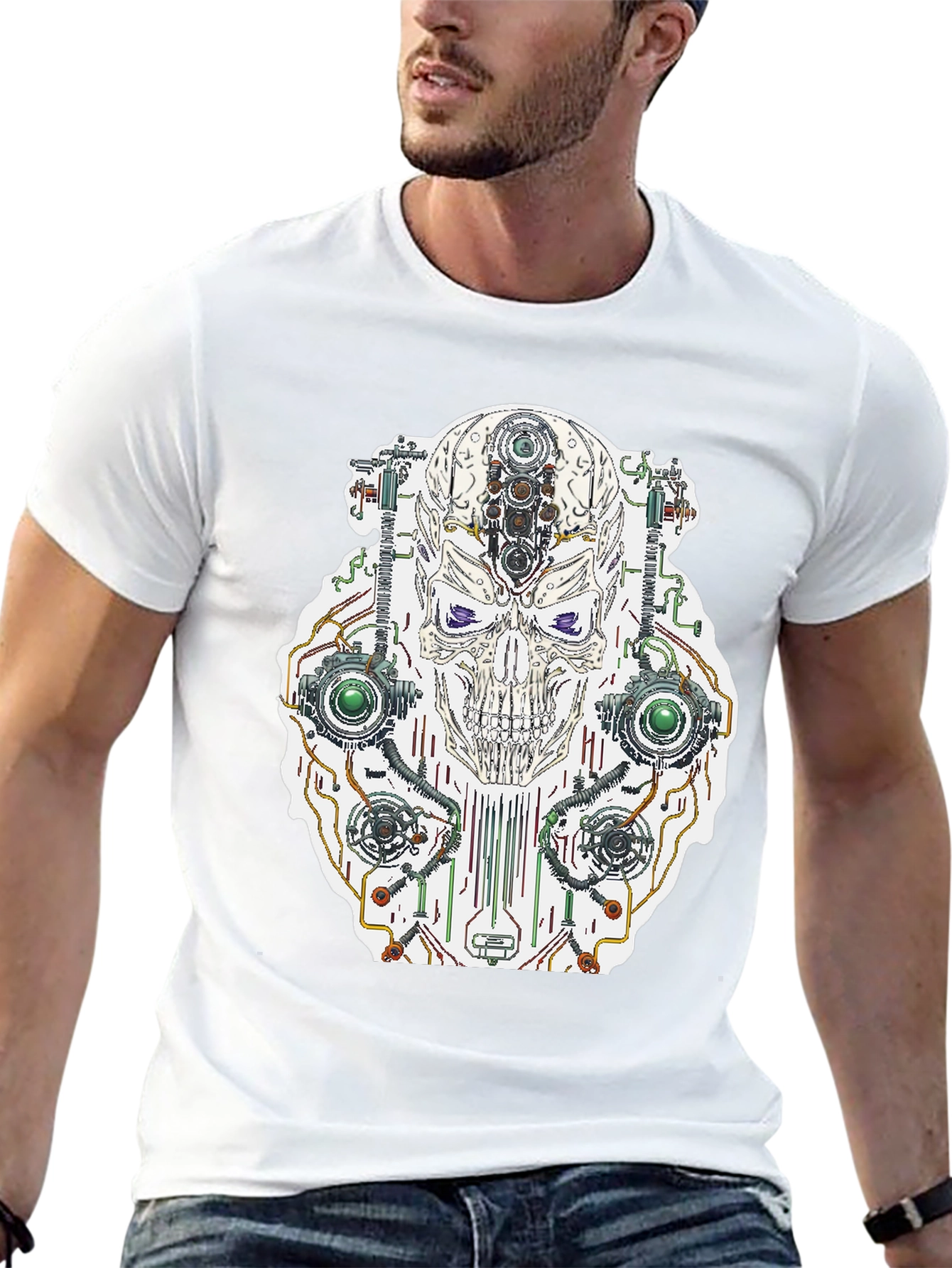 Cyberpunk Skull Graphic Tee - Cool Sci-Fi Shirt