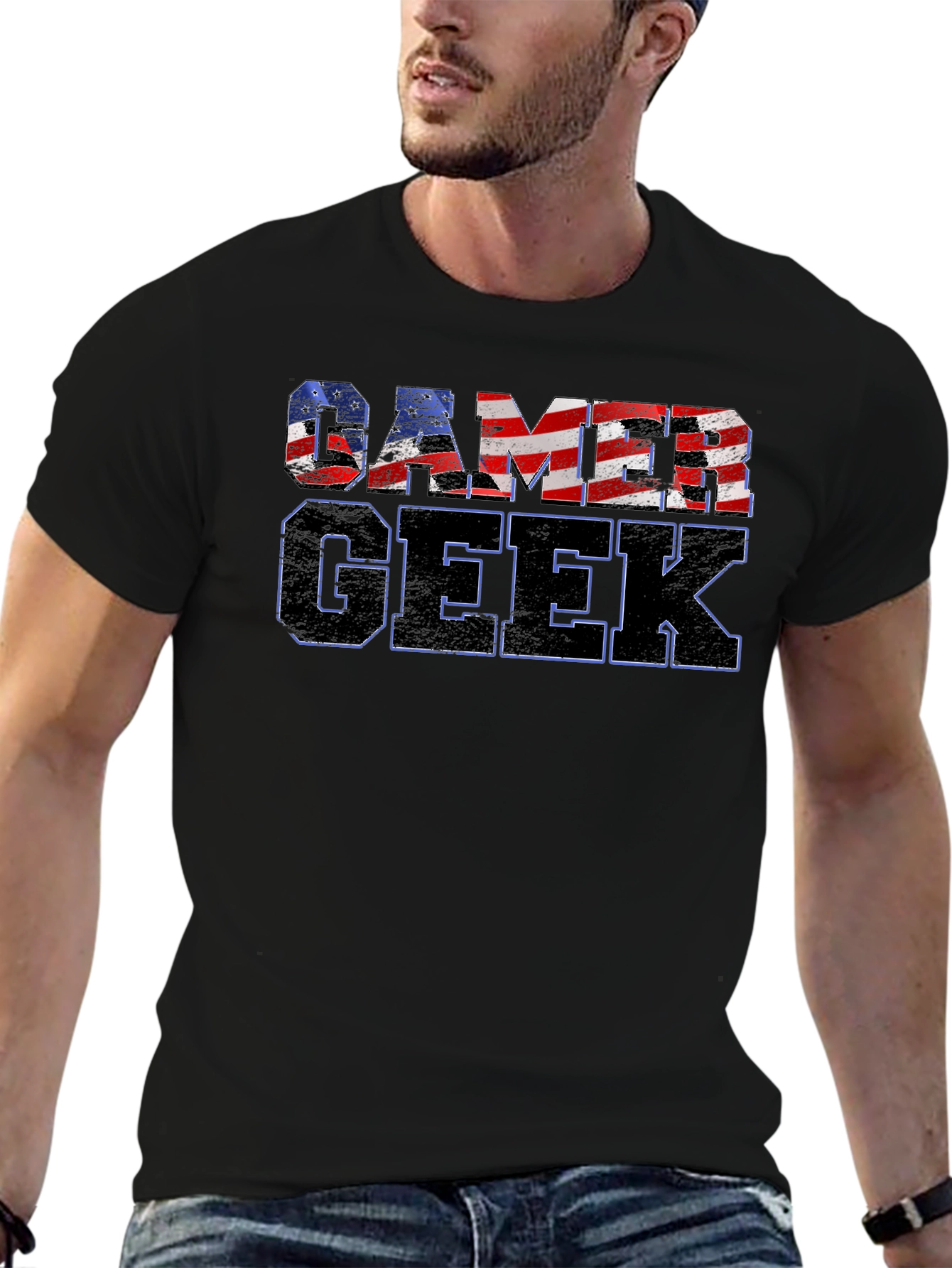 Gamer Geek USA Flag Graphic T-Shirt