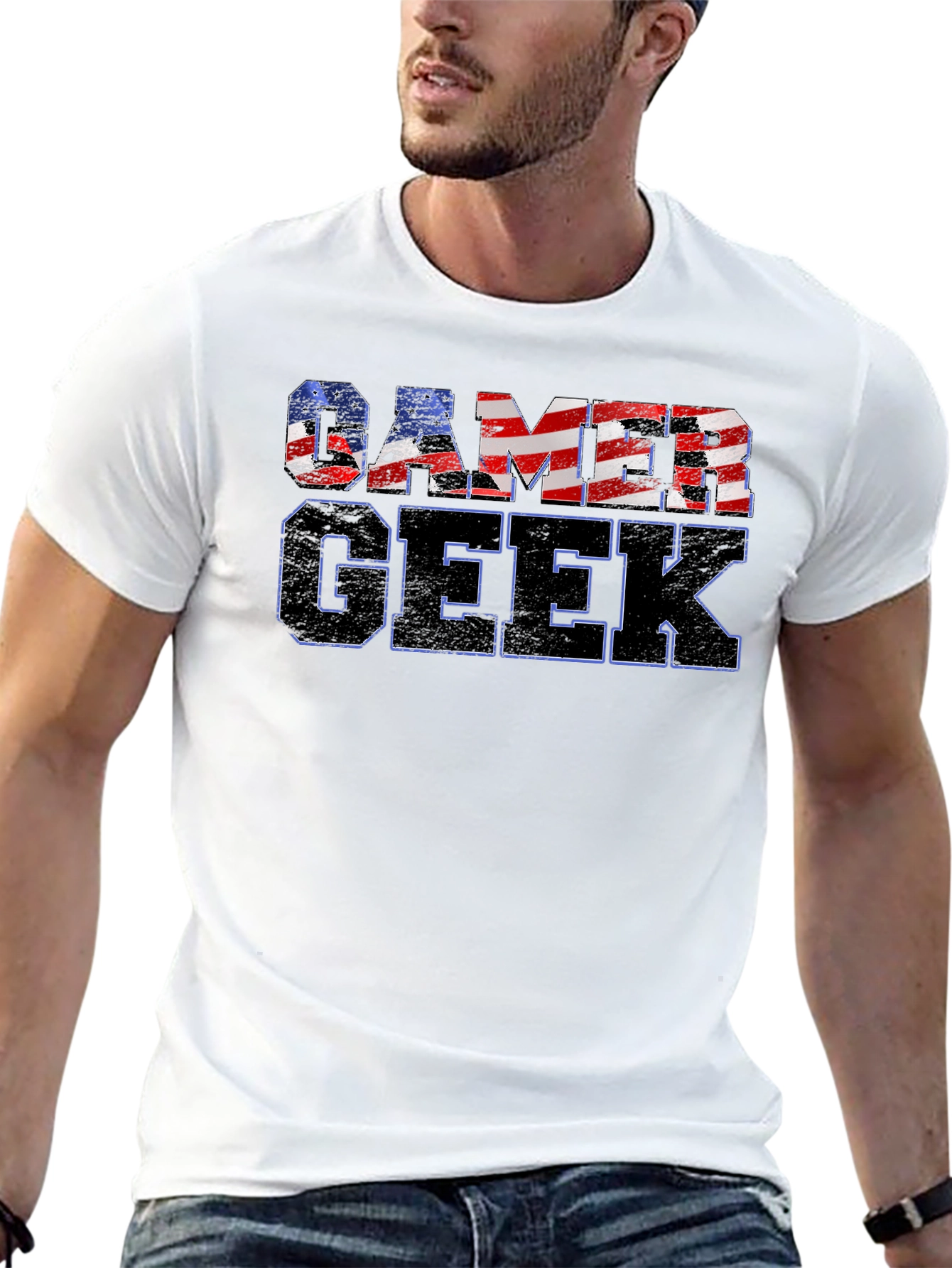 Gamer Geek USA Flag Graphic T-Shirt