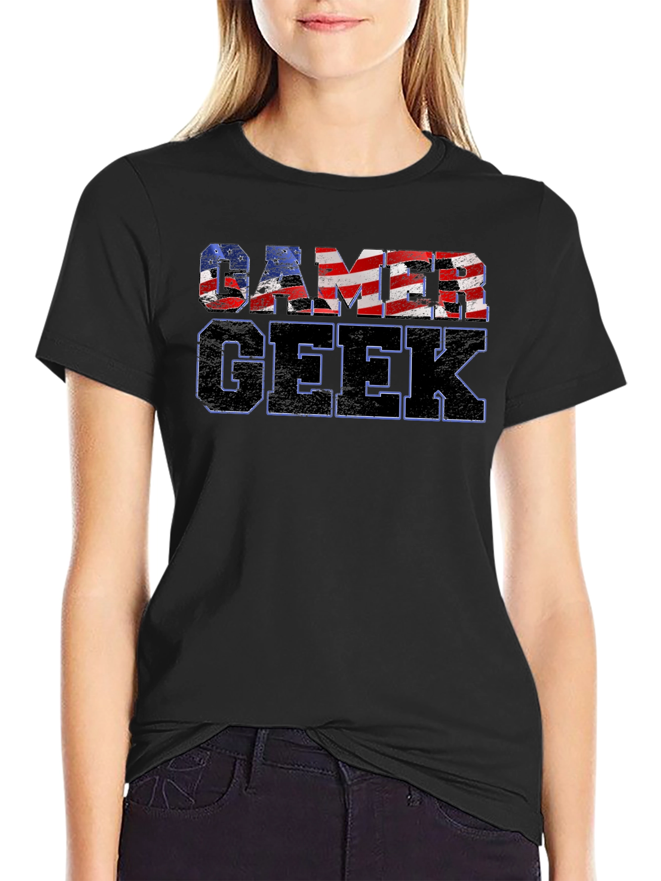 Gamer Geek USA Flag Graphic T-Shirt