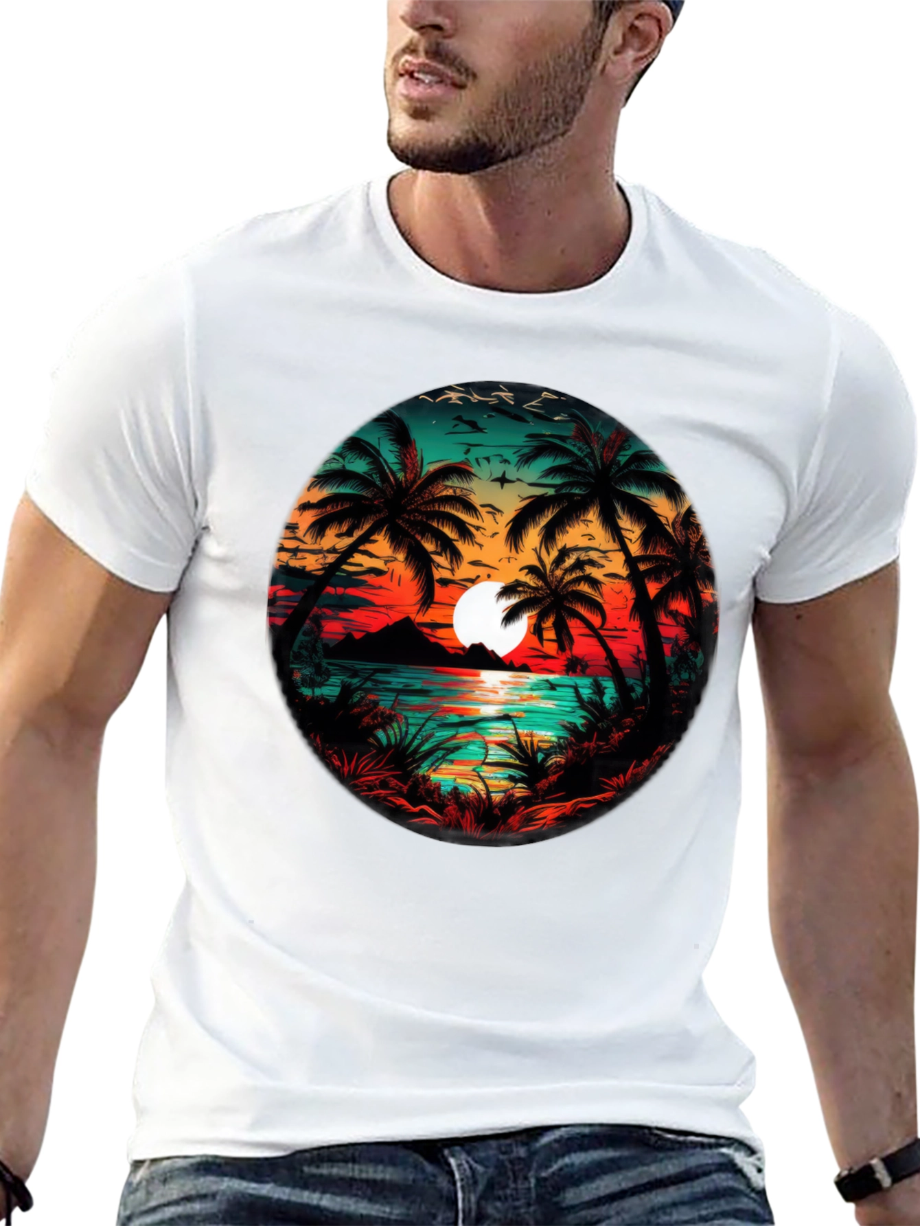 Tropical Sunset Palm Tree Graphic Tee