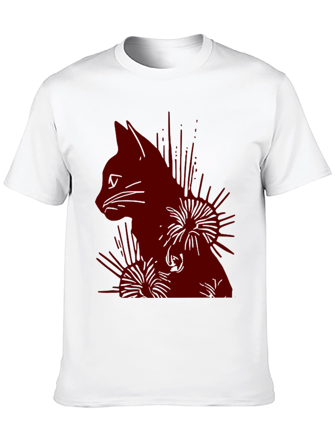 Cat Silhouette Graphic Print T-Shirt - Casual Wear