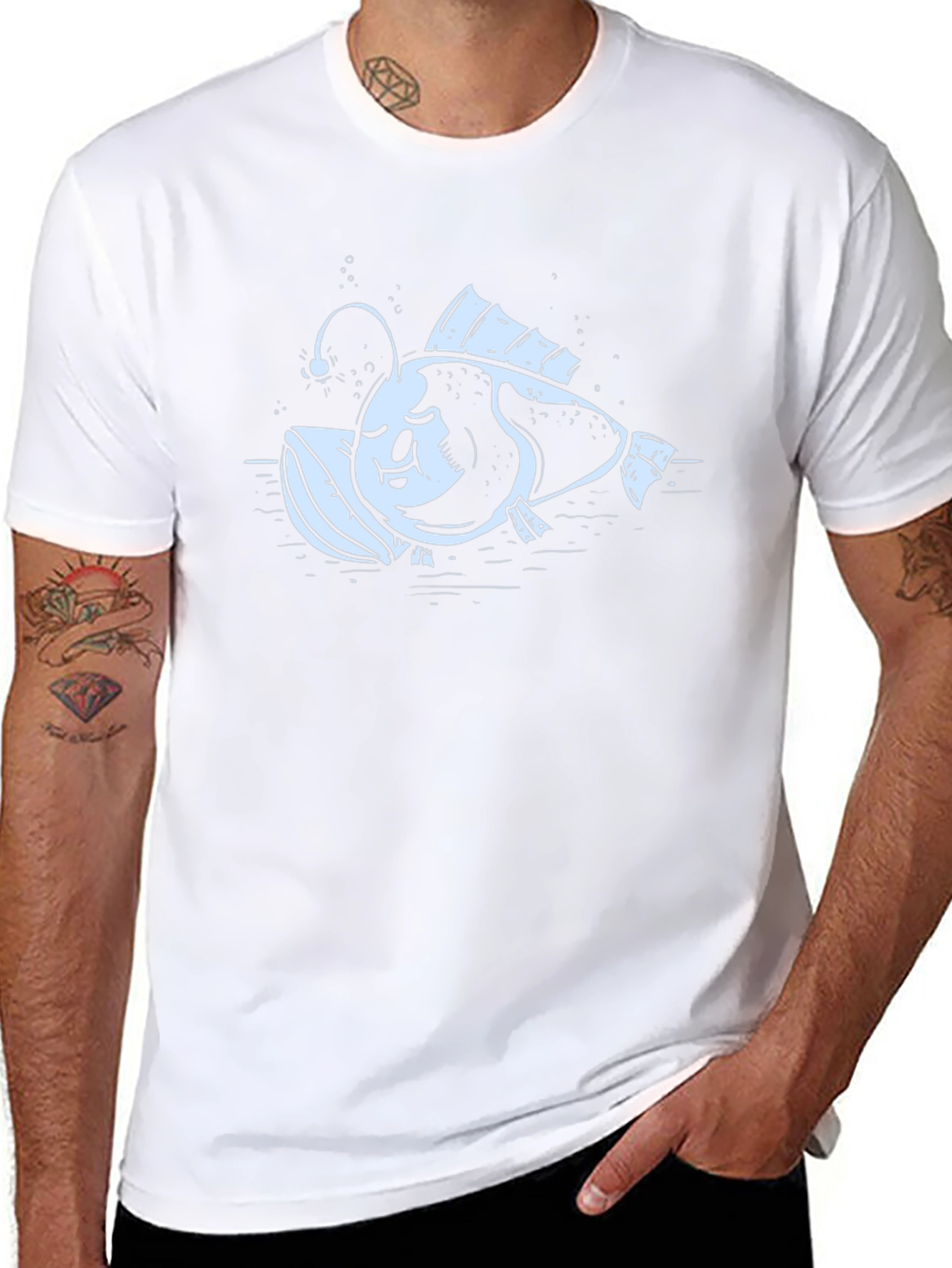 Angler Fish Graphic Print Black T-Shirt