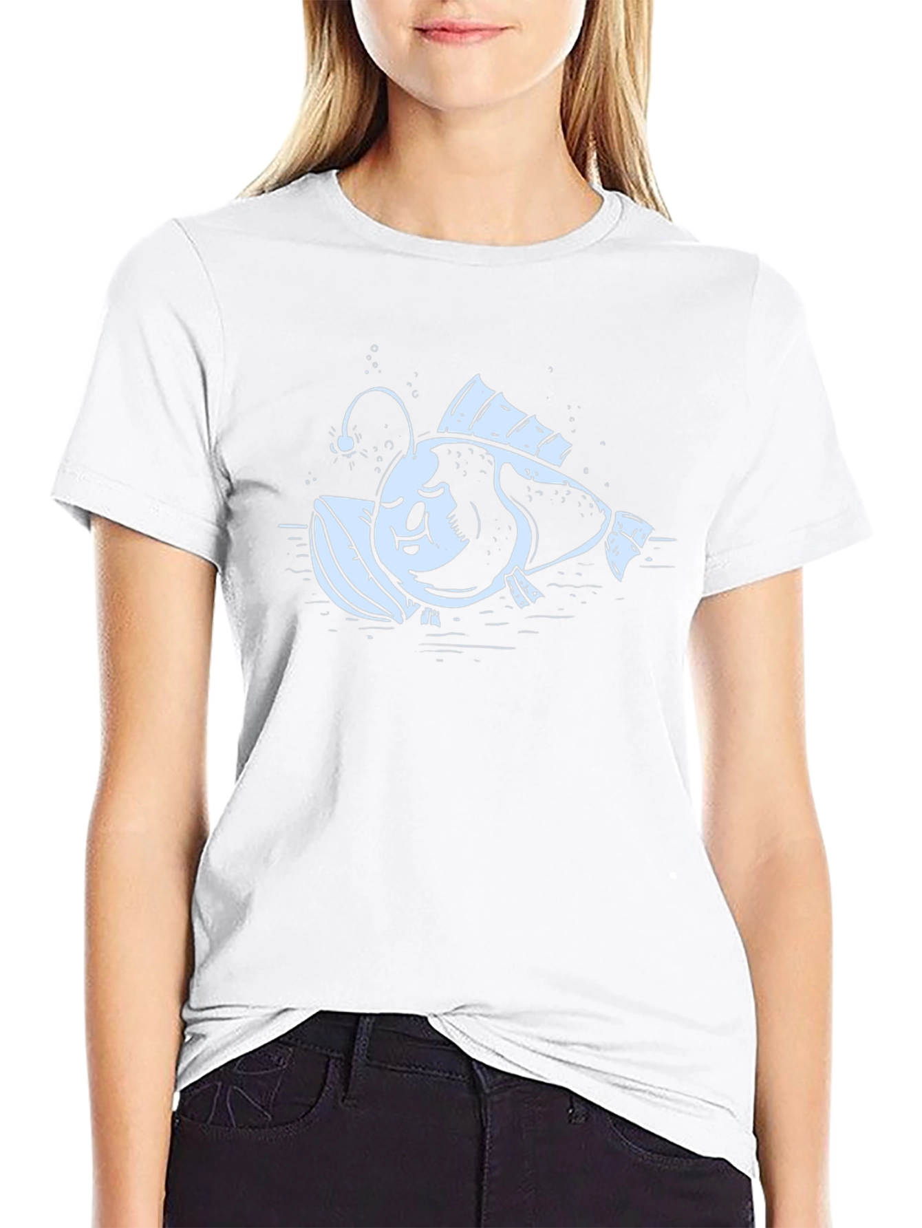 Angler Fish Graphic Print Black T-Shirt