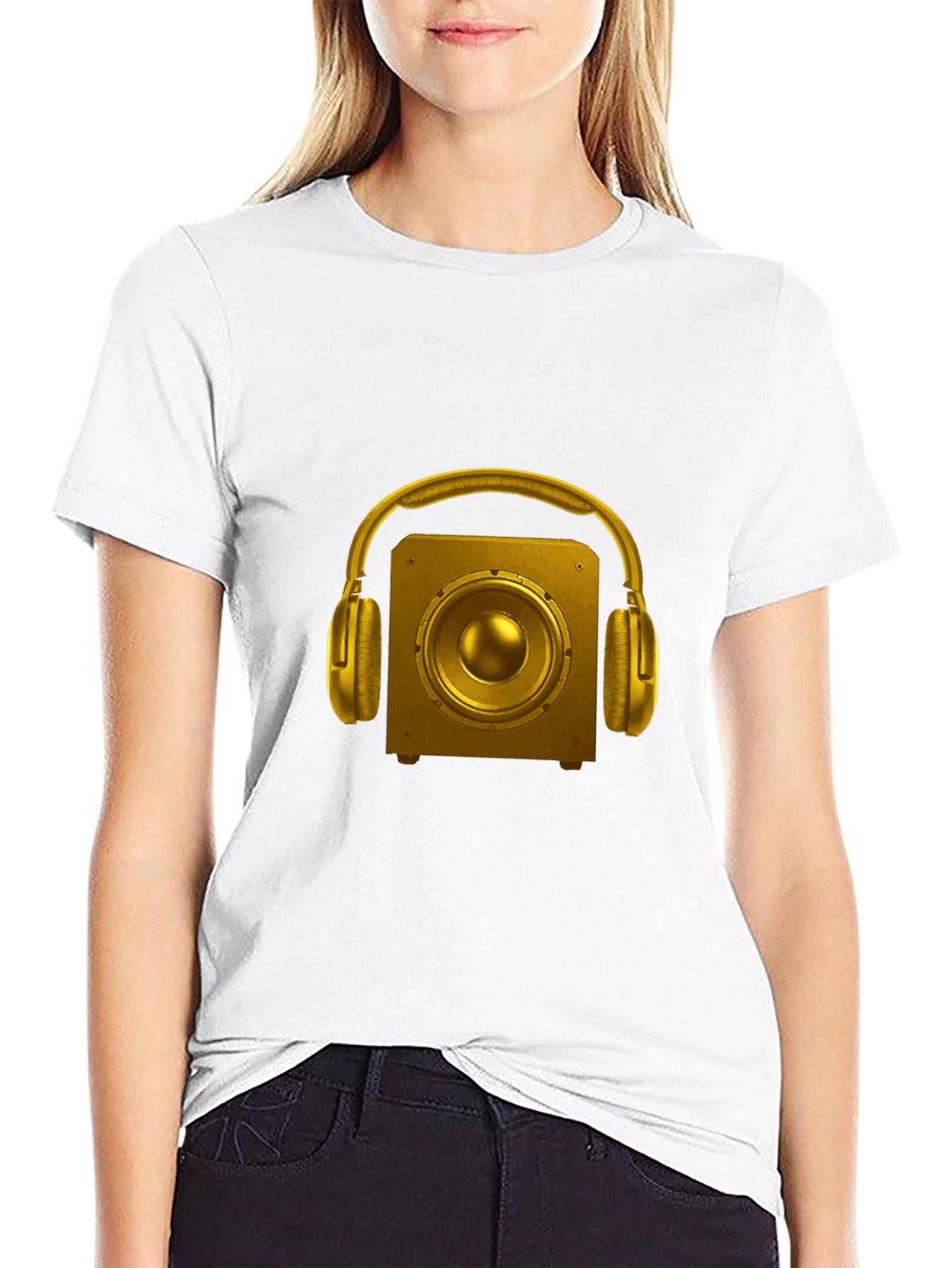 Golden Speaker & Headphone Graphic Black Tee