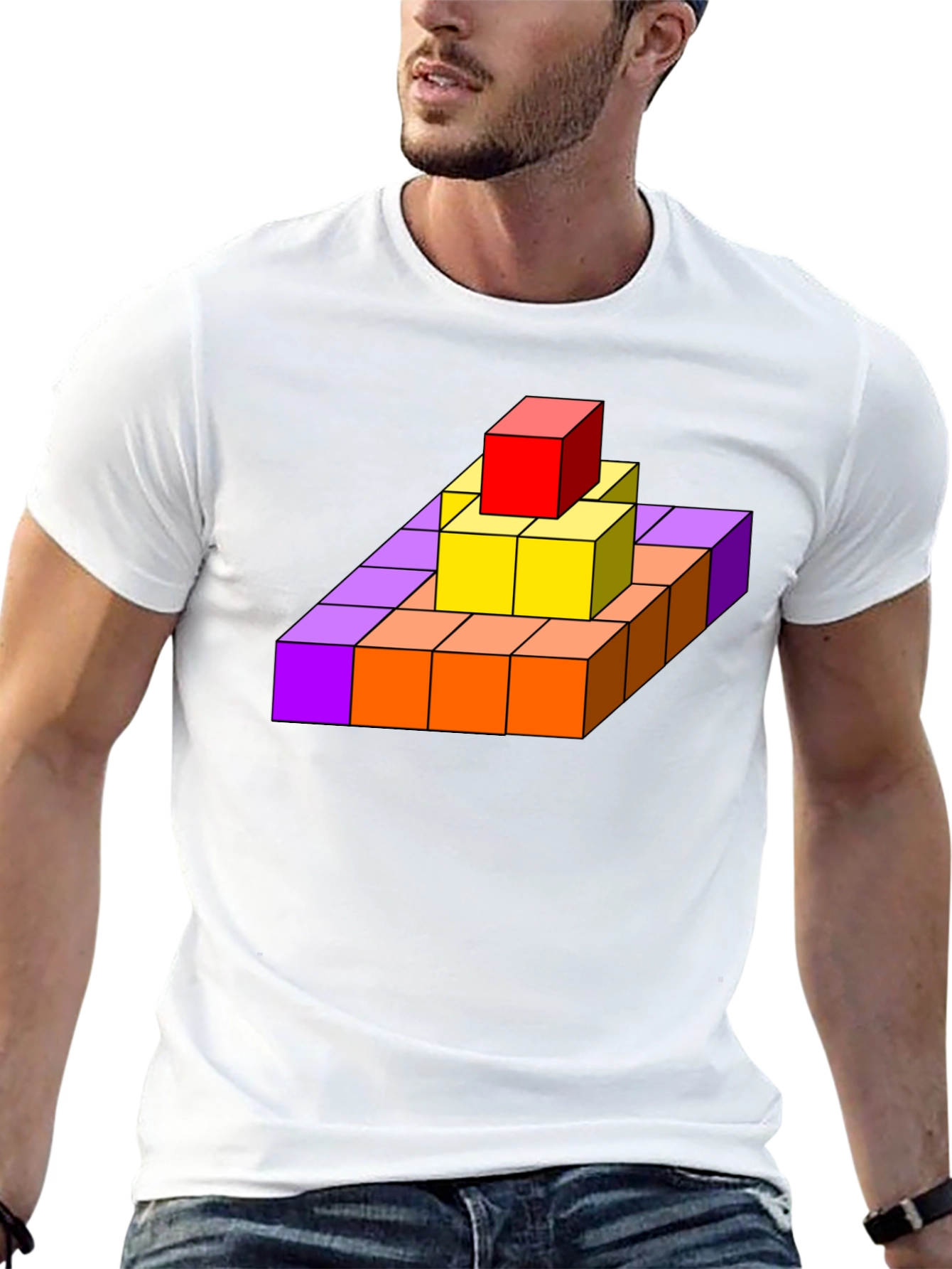 Geometric Cube Pyramid Graphic T-Shirt